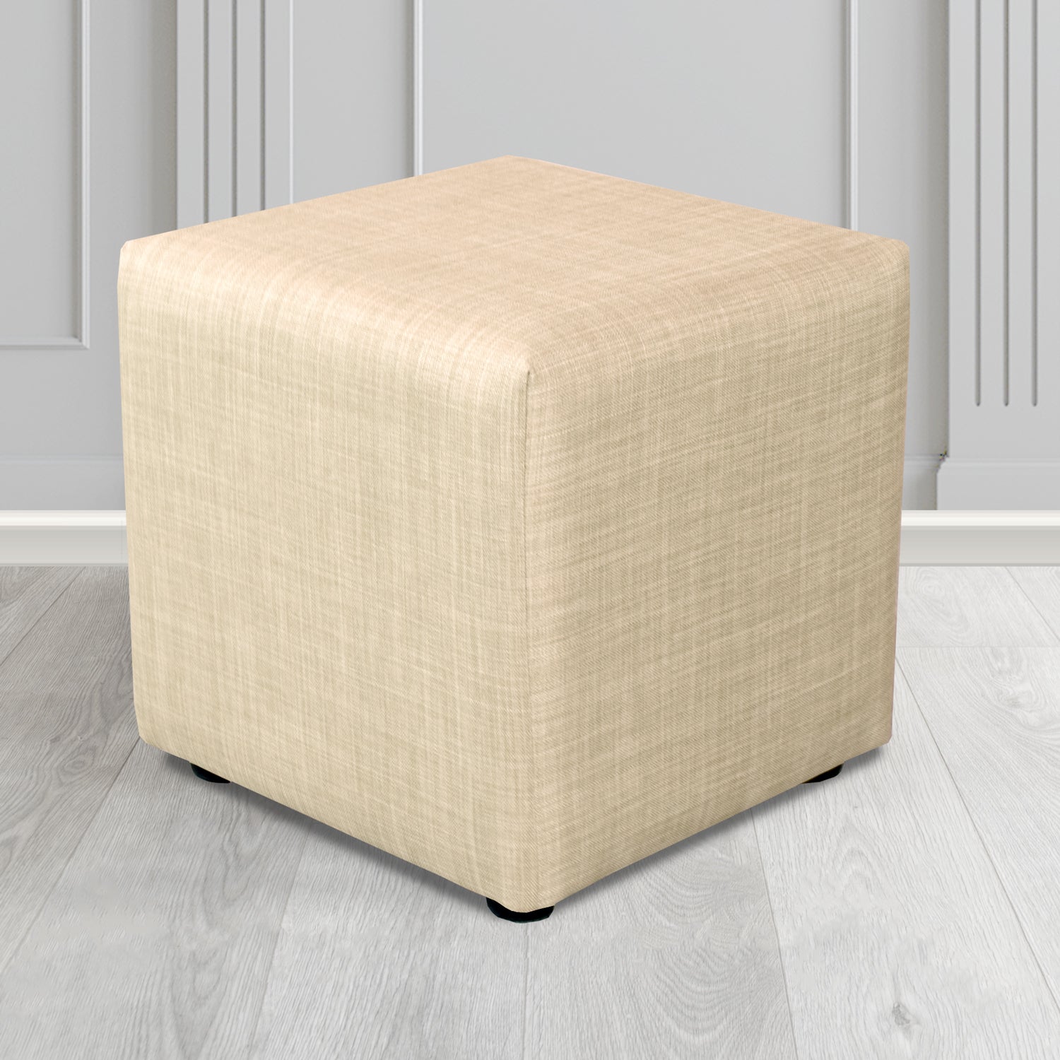 Paris Charles Pearl Plain Linen Fabric Cube Footstool - The Tub Chair Shop