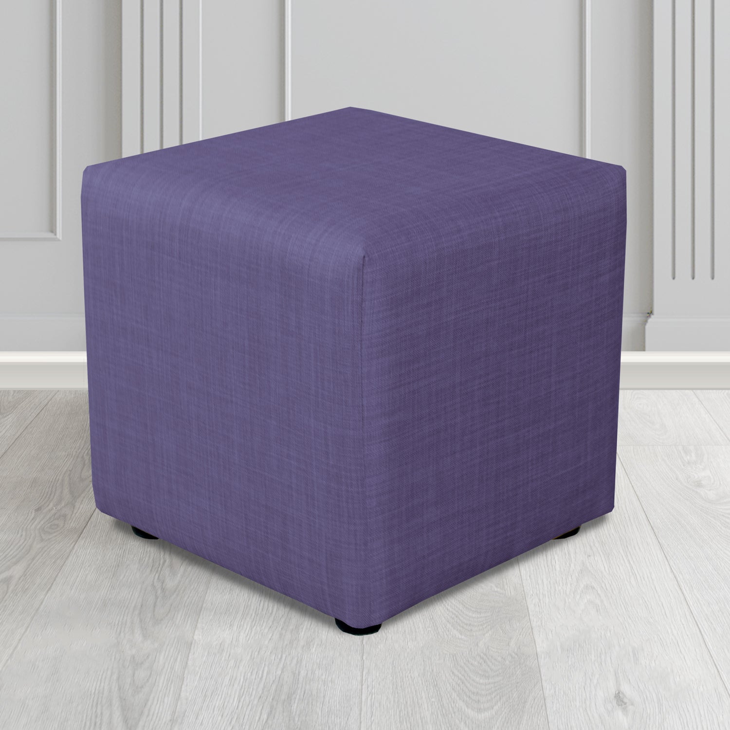 Paris Charles Purple Plain Linen Fabric Cube Footstool - The Tub Chair Shop