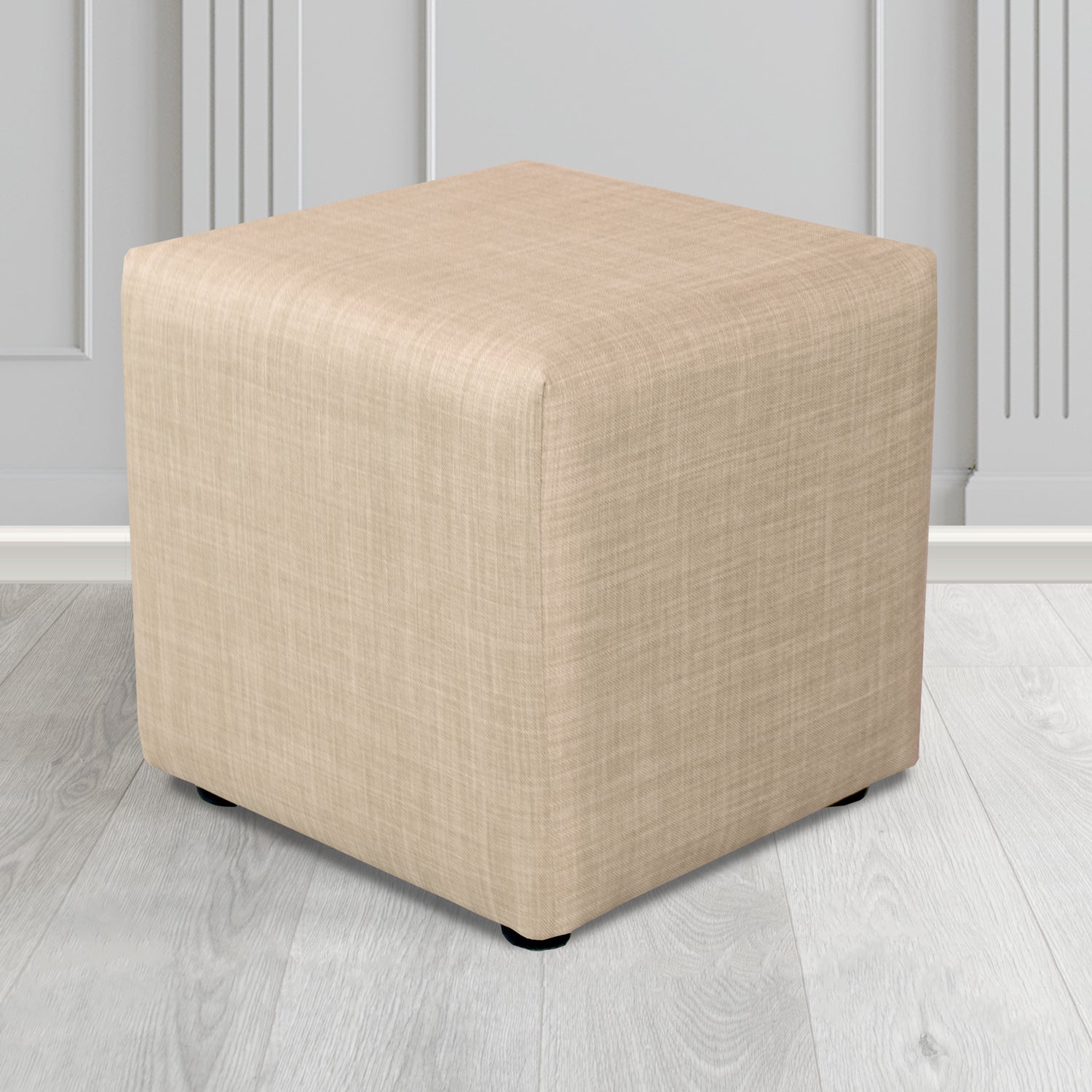Paris Charles Sand Plain Linen Fabric Cube Footstool - The Tub Chair Shop
