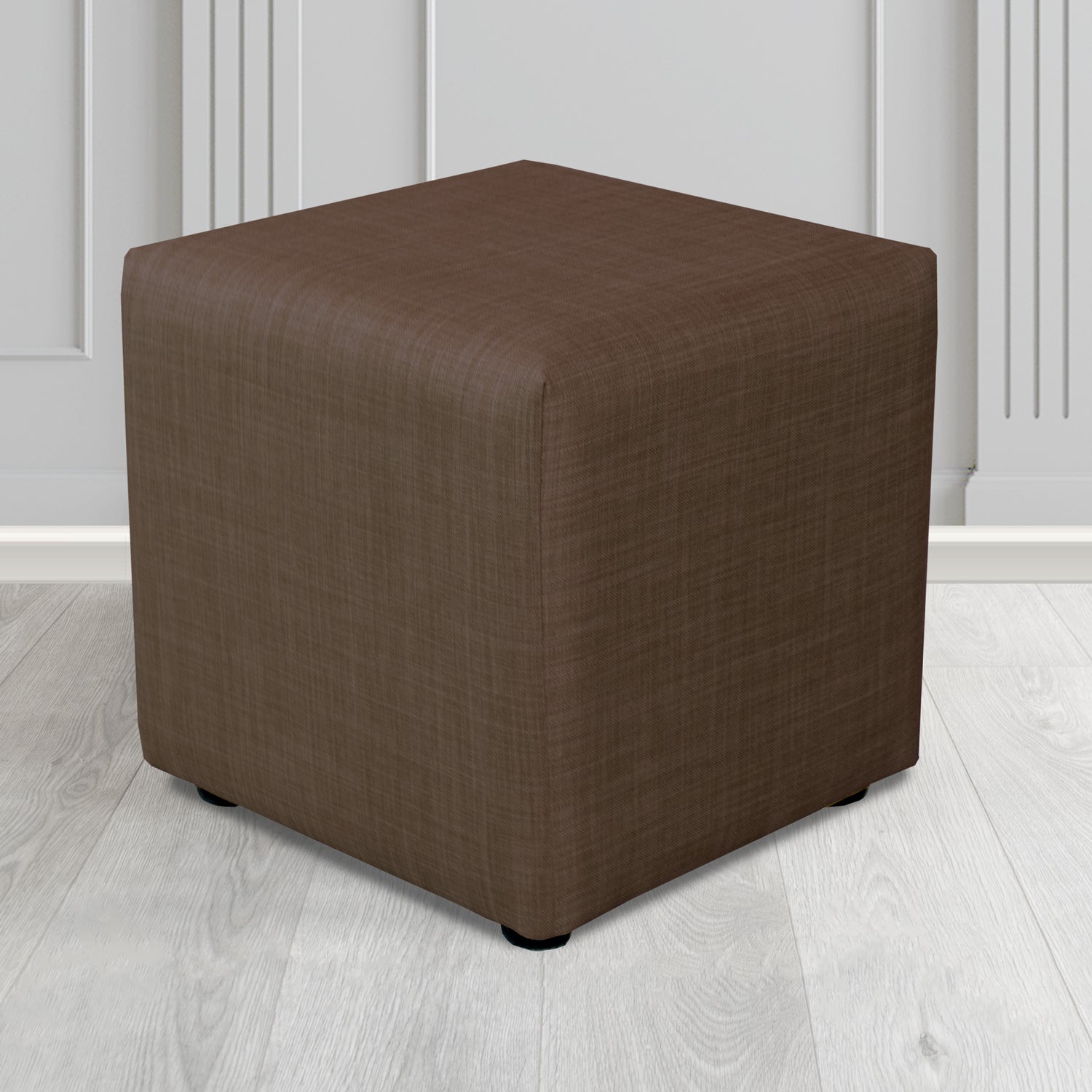 Paris Charles Sandalwood Plain Linen Fabric Cube Footstool - The Tub Chair Shop