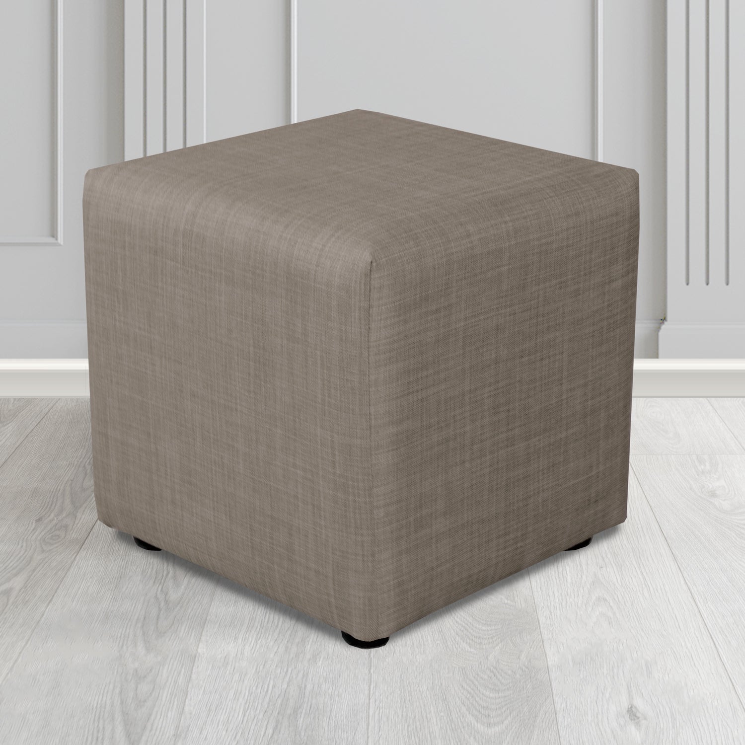 Paris Charles Slate Plain Linen Fabric Cube Footstool