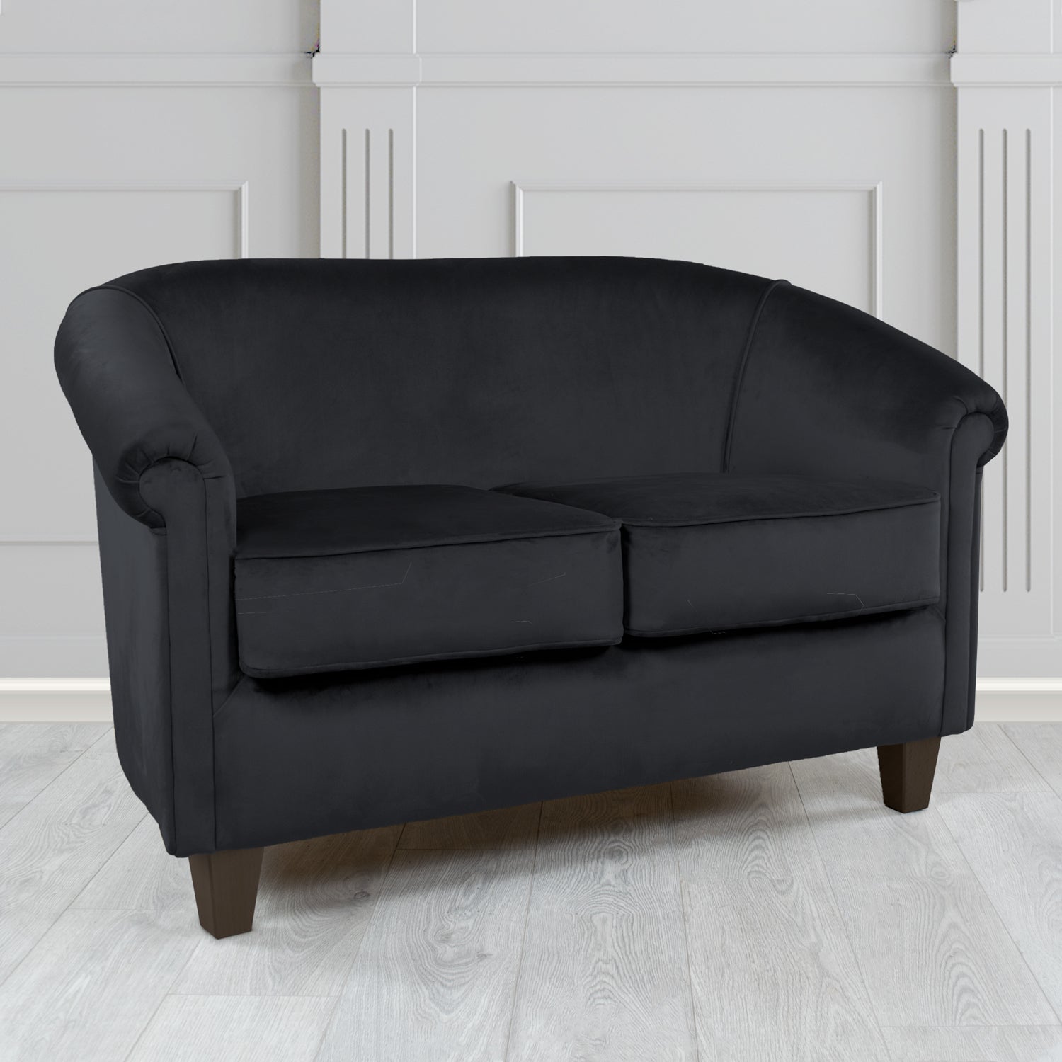 Siena Monaco Black Plush Velvet Fabric 2 Seater Tub Sofa (6621924491306)
