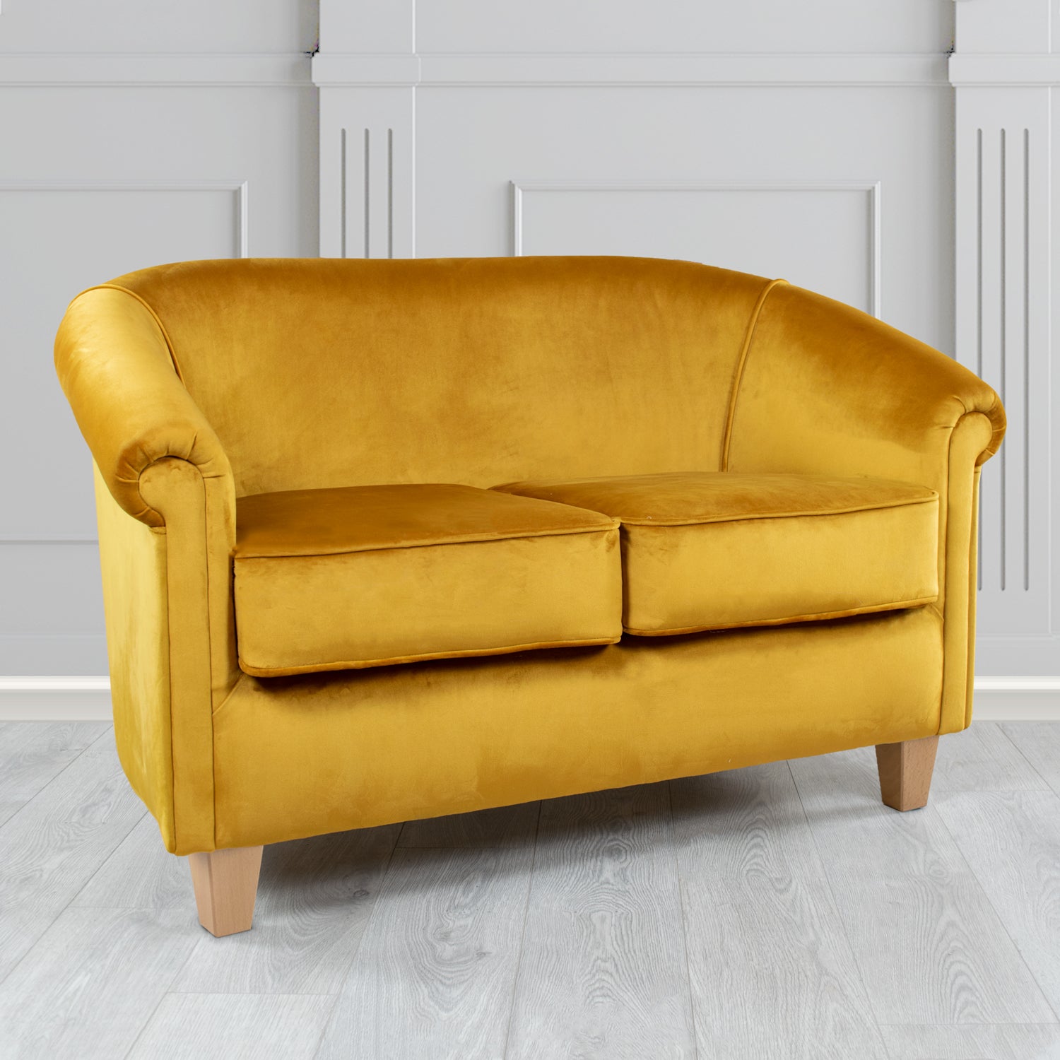 Siena Monaco Gold Plush Velvet Fabric 2 Seater Tub Sofa (6621935599658)