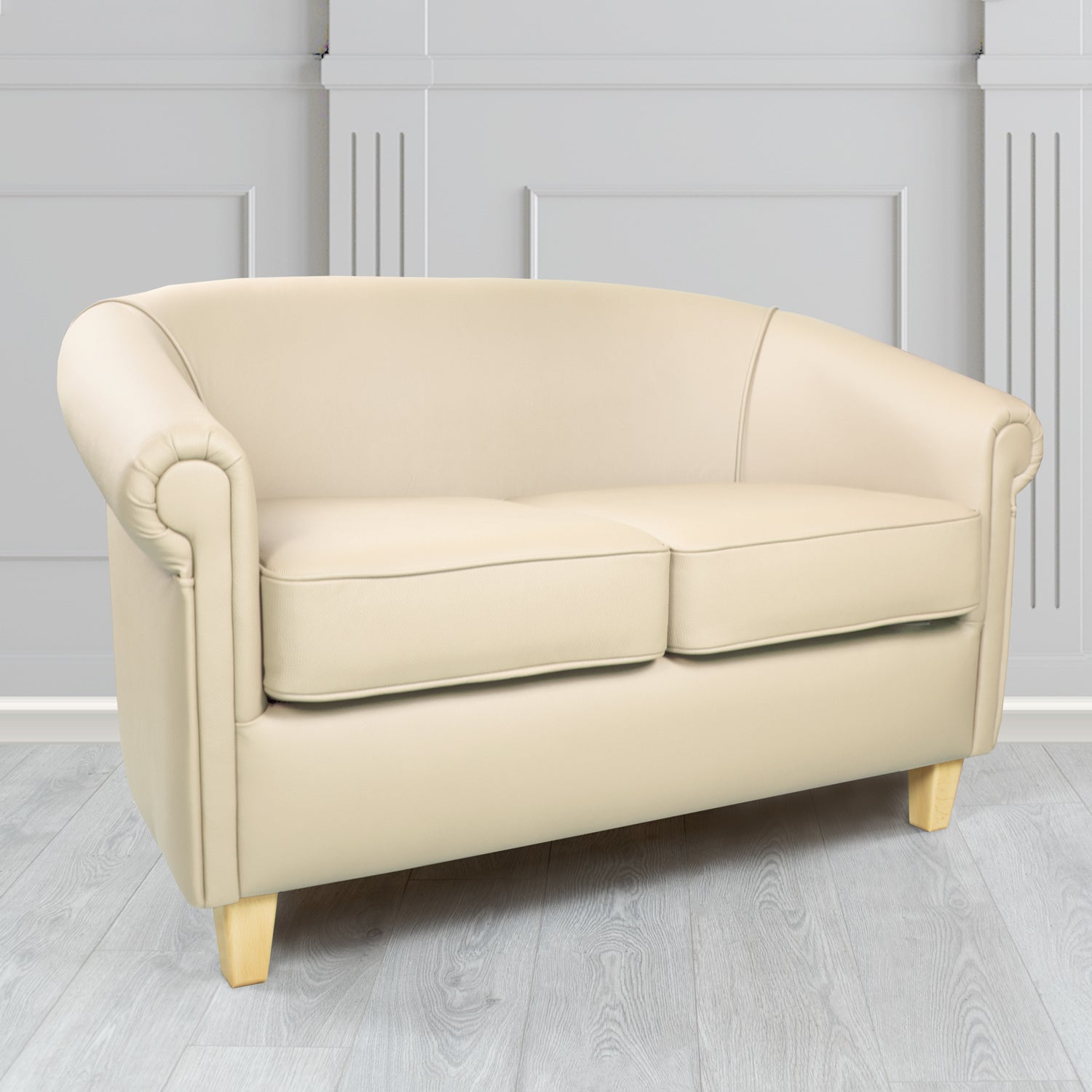 Siena Crib 5 Shelly Almond Genuine Leather 2 Seater Tub Sofa - The Tub Chair Shop