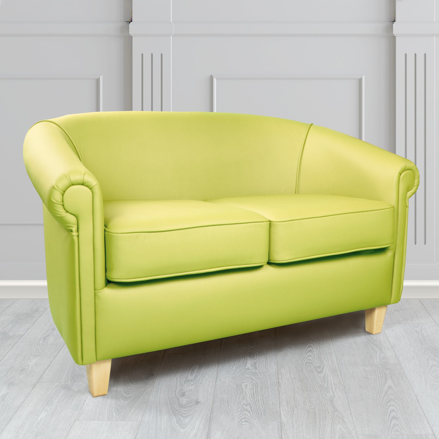 Siena Crib 5 Shelly Chartreuse Genuine Leather 2 Seater Tub Sofa - The Tub Chair Shop