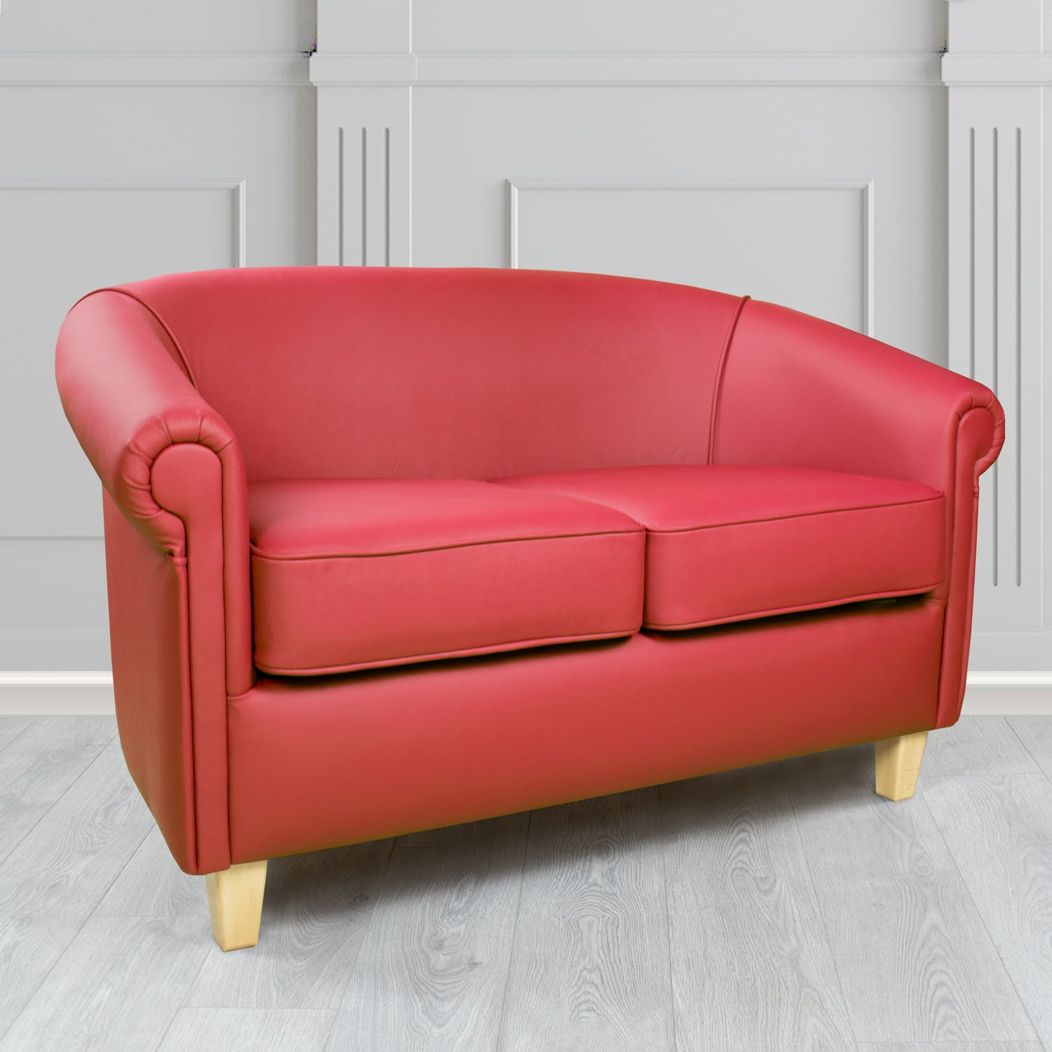 Siena Crib 5 Shelly Crimson Genuine Leather 2 Seater Tub Sofa - The Tub Chair Shop