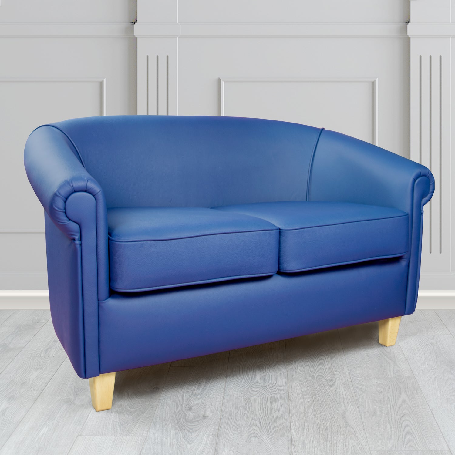 Siena Crib 5 Shelly Deep Ultramarine Genuine Leather 2 Seater Tub Sofa - The Tub Chair Shop