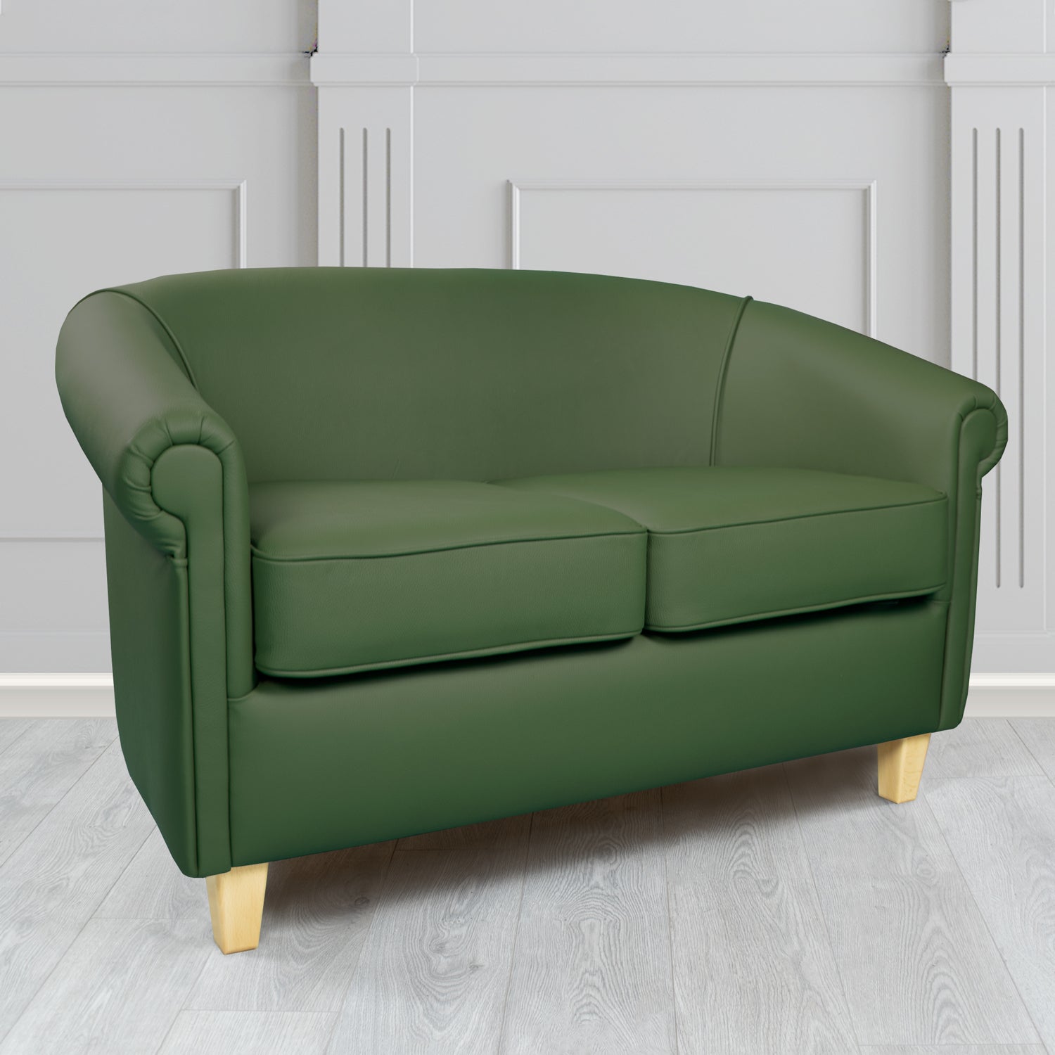 Siena Crib 5 Shelly Forest Green Genuine Leather 2 Seater Tub Sofa - The Tub Chair Shop