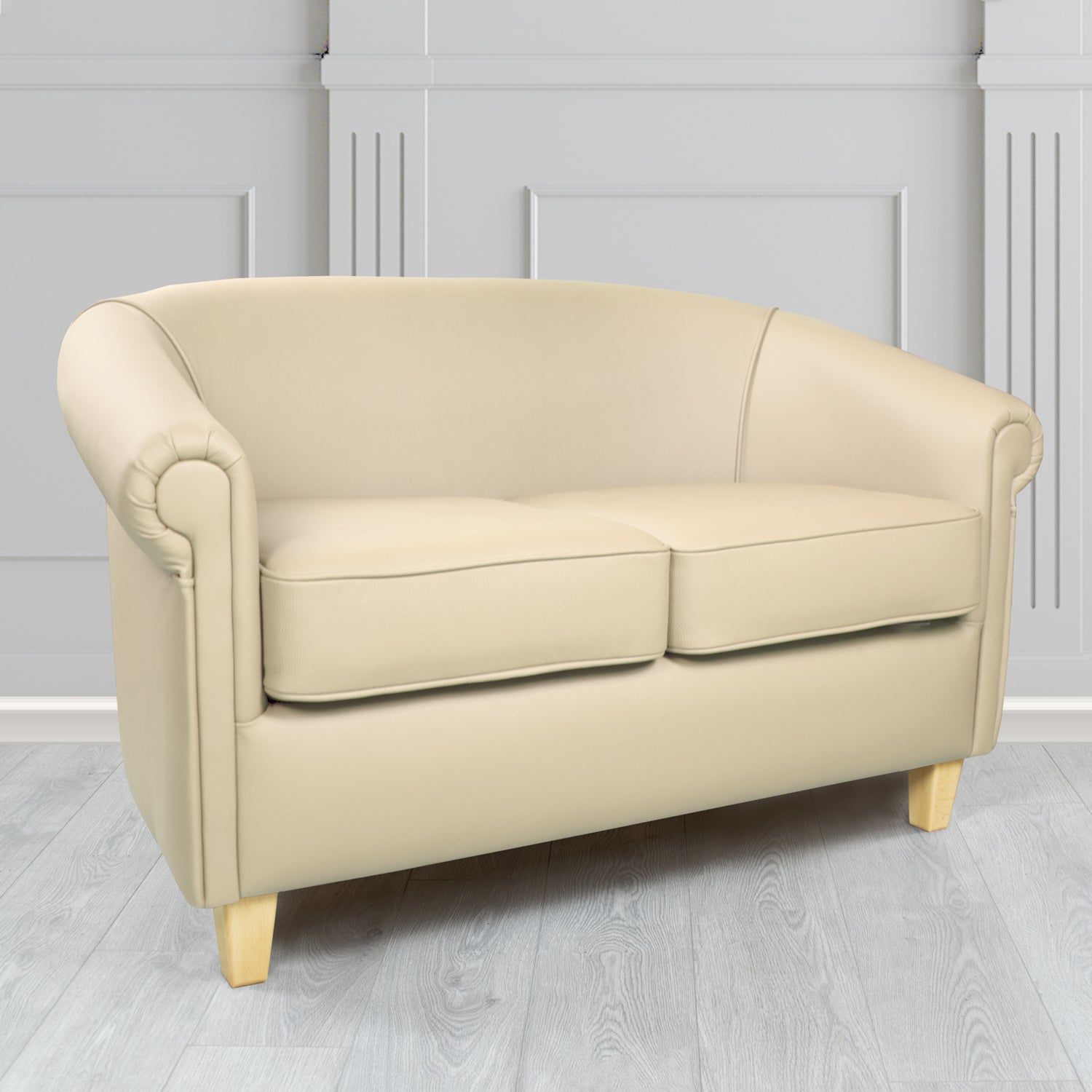 Siena Crib 5 Shelly Ivory Genuine Leather 2 Seater Tub Sofa - The Tub Chair Shop