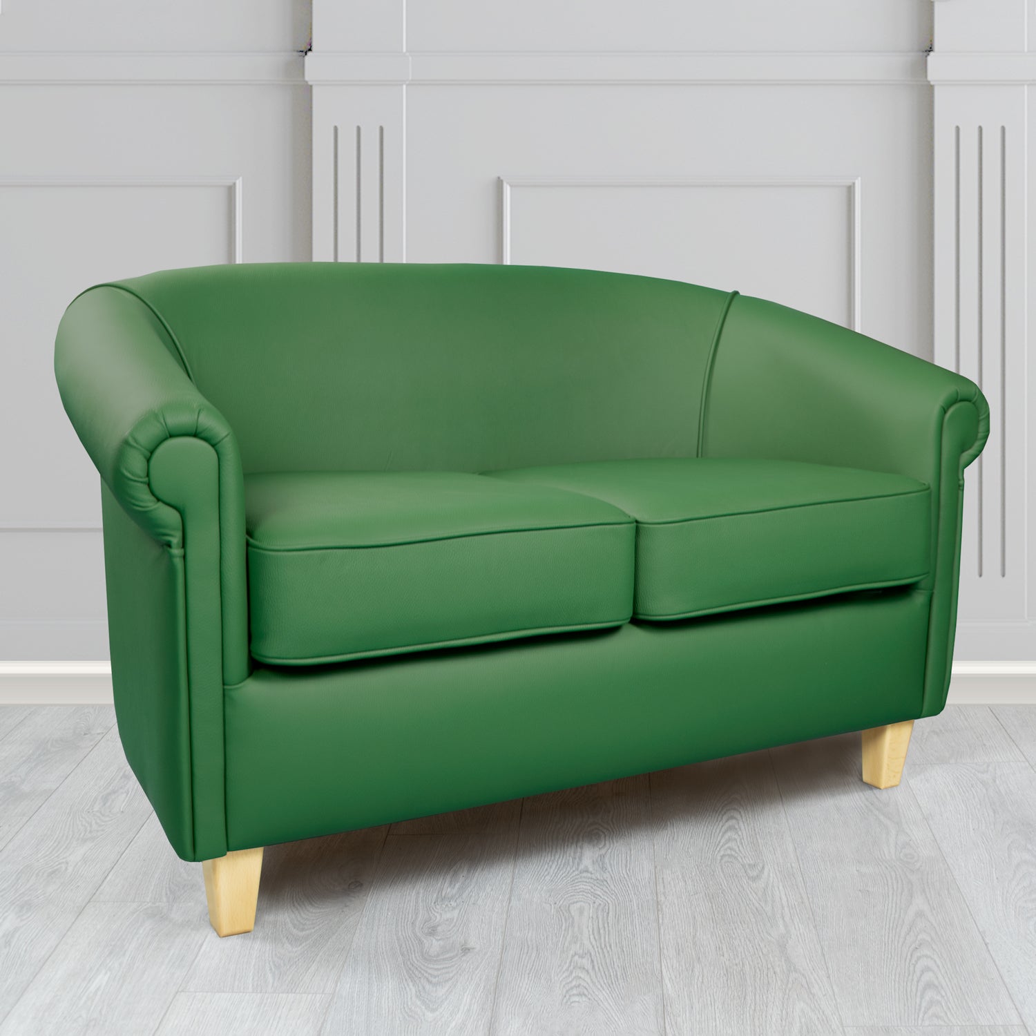 Siena Crib 5 Shelly Jade Green Genuine Leather 2 Seater Tub Sofa - The Tub Chair Shop