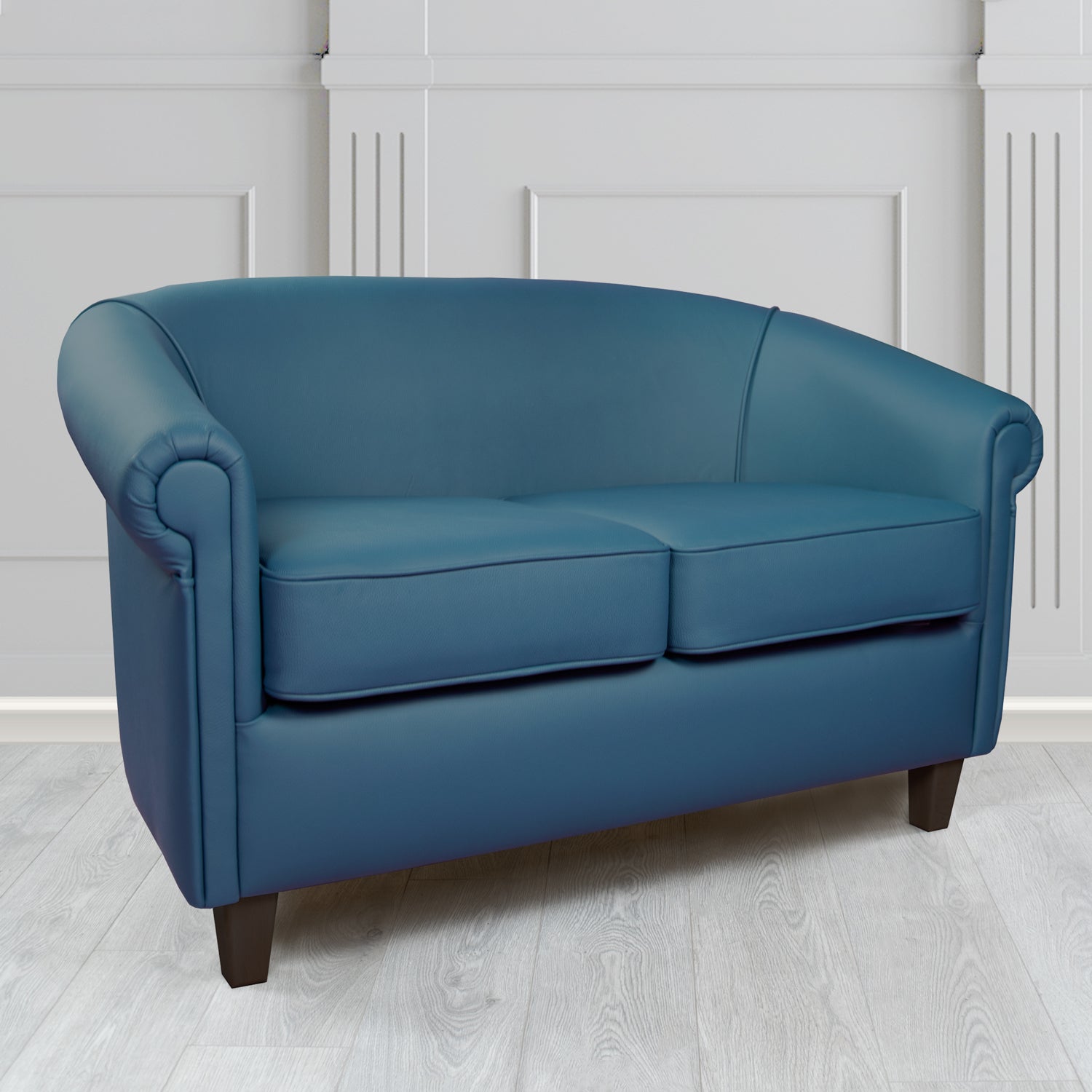Siena Crib 5 Shelly Majollica Blue Genuine Leather 2 Seater Tub Sofa - The Tub Chair Shop