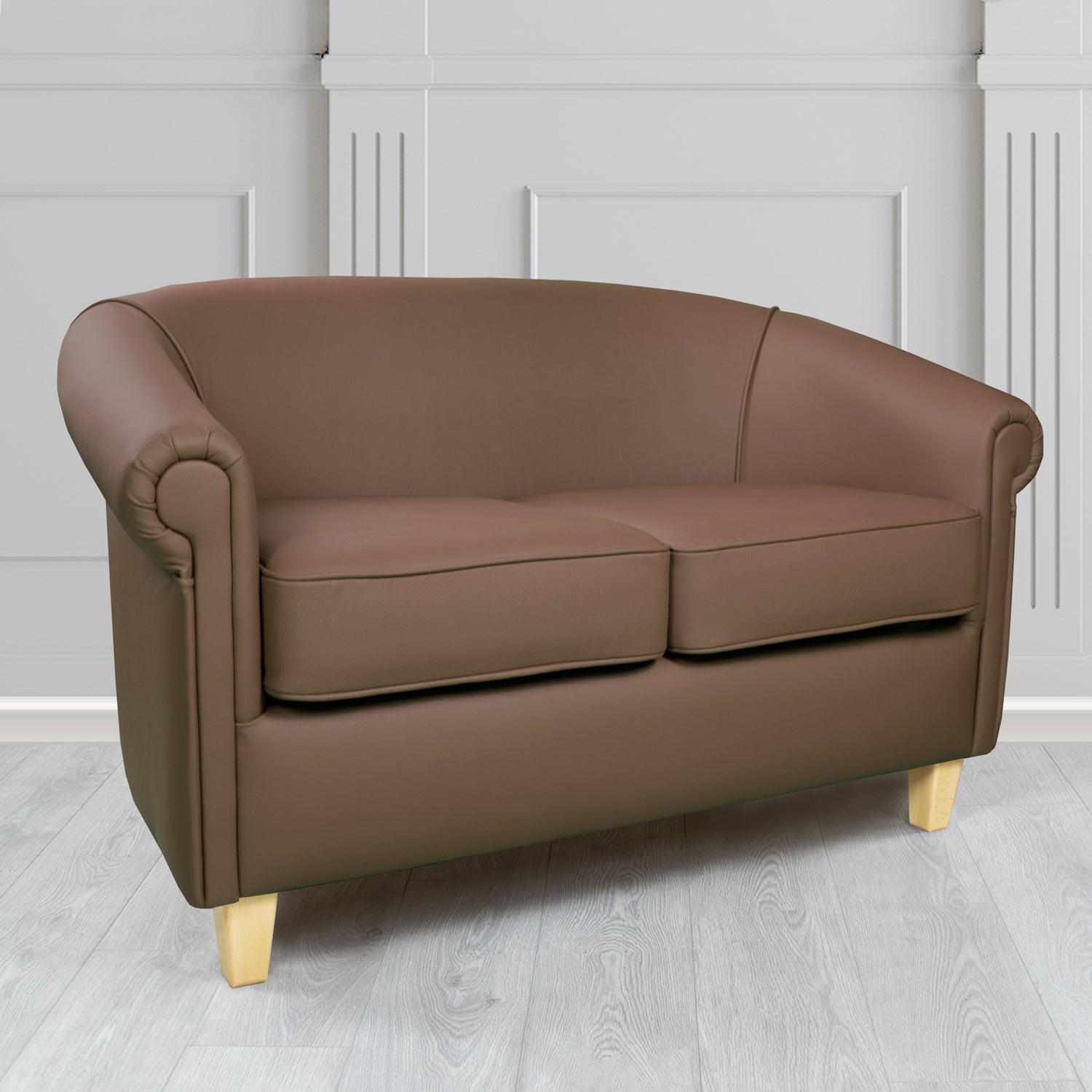 Siena Crib 5 Shelly Mocha Genuine Leather 2 Seater Tub Sofa - The Tub Chair Shop