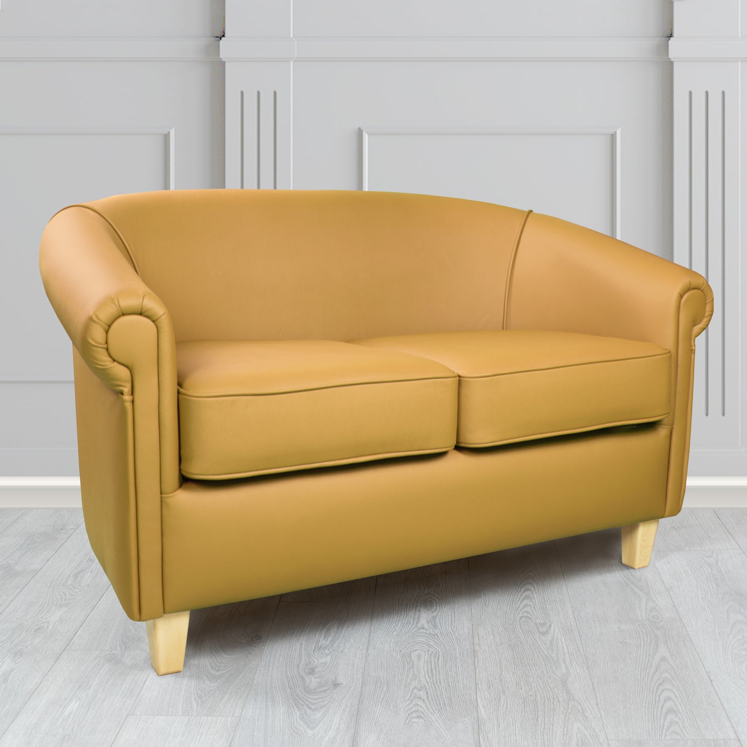Siena Crib 5 Shelly Parchment Genuine Leather 2 Seater Tub Sofa - The Tub Chair Shop