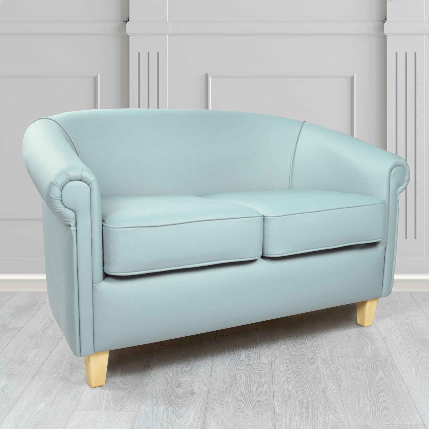Siena Crib 5 Shelly Parlour Blue Genuine Leather 2 Seater Tub Sofa - The Tub Chair Shop
