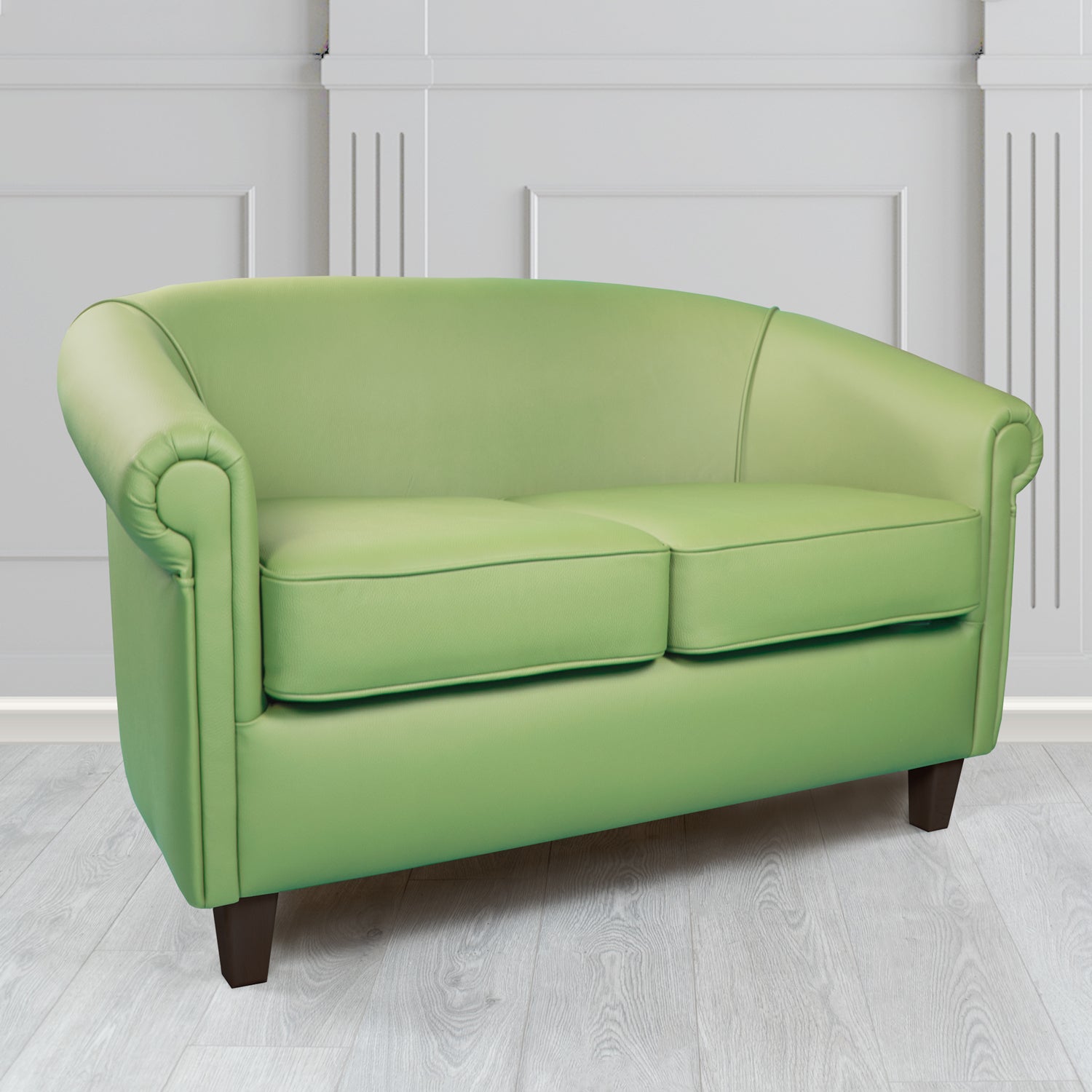 Siena Crib 5 Shelly Pea Green Genuine Leather 2 Seater Tub Sofa - The Tub Chair Shop