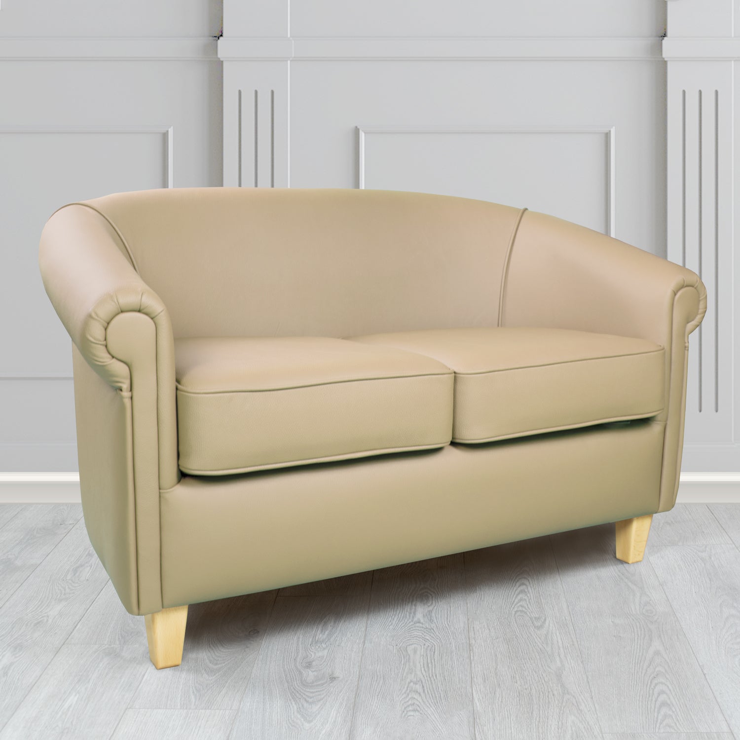 Siena Crib 5 Shelly Pebble Genuine Leather 2 Seater Tub Sofa - The Tub Chair Shop