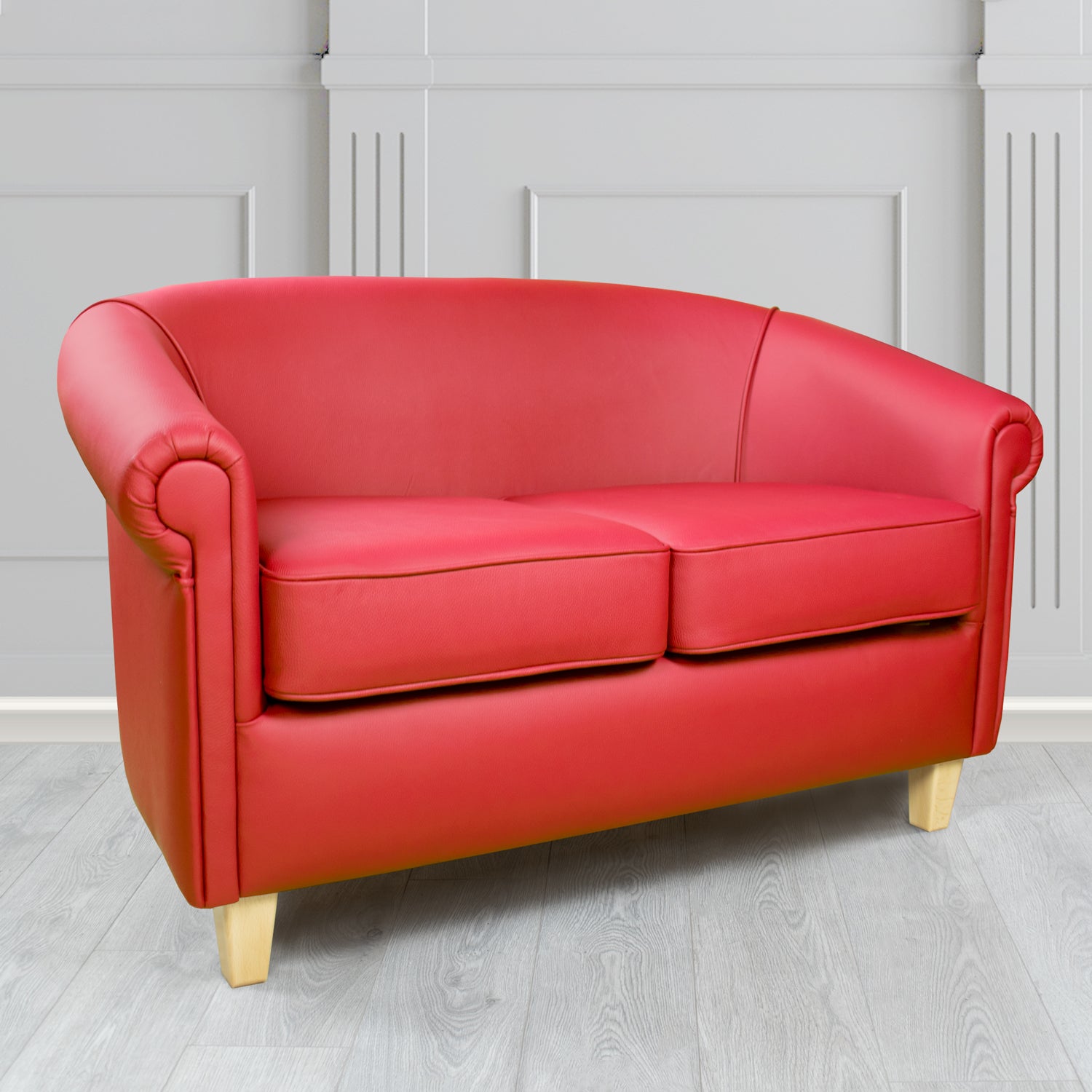 Siena Crib 5 Shelly Poppy Genuine Leather 2 Seater Tub Sofa - The Tub Chair Shop