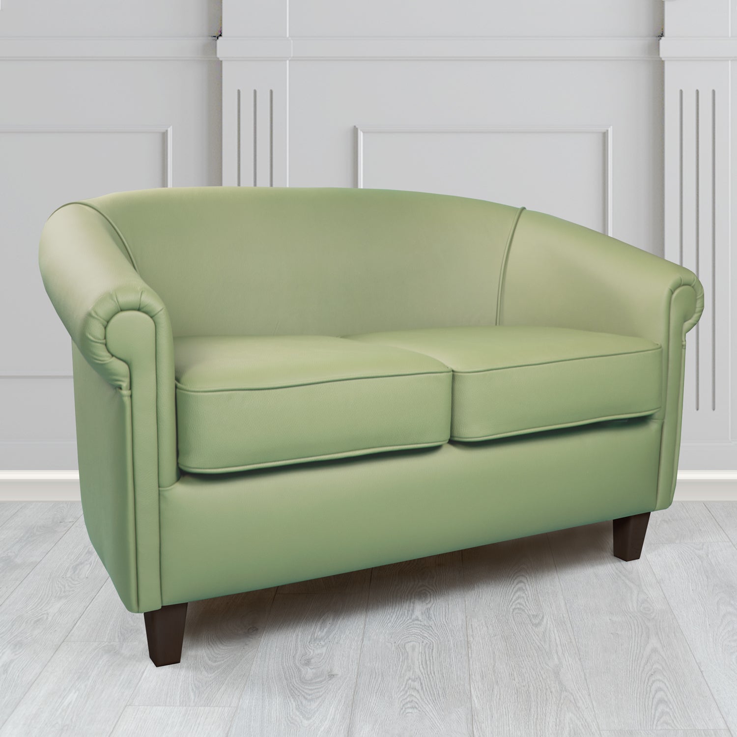 Siena Crib 5 Shelly Thyme Green Genuine Leather 2 Seater Tub Sofa - The Tub Chair Shop
