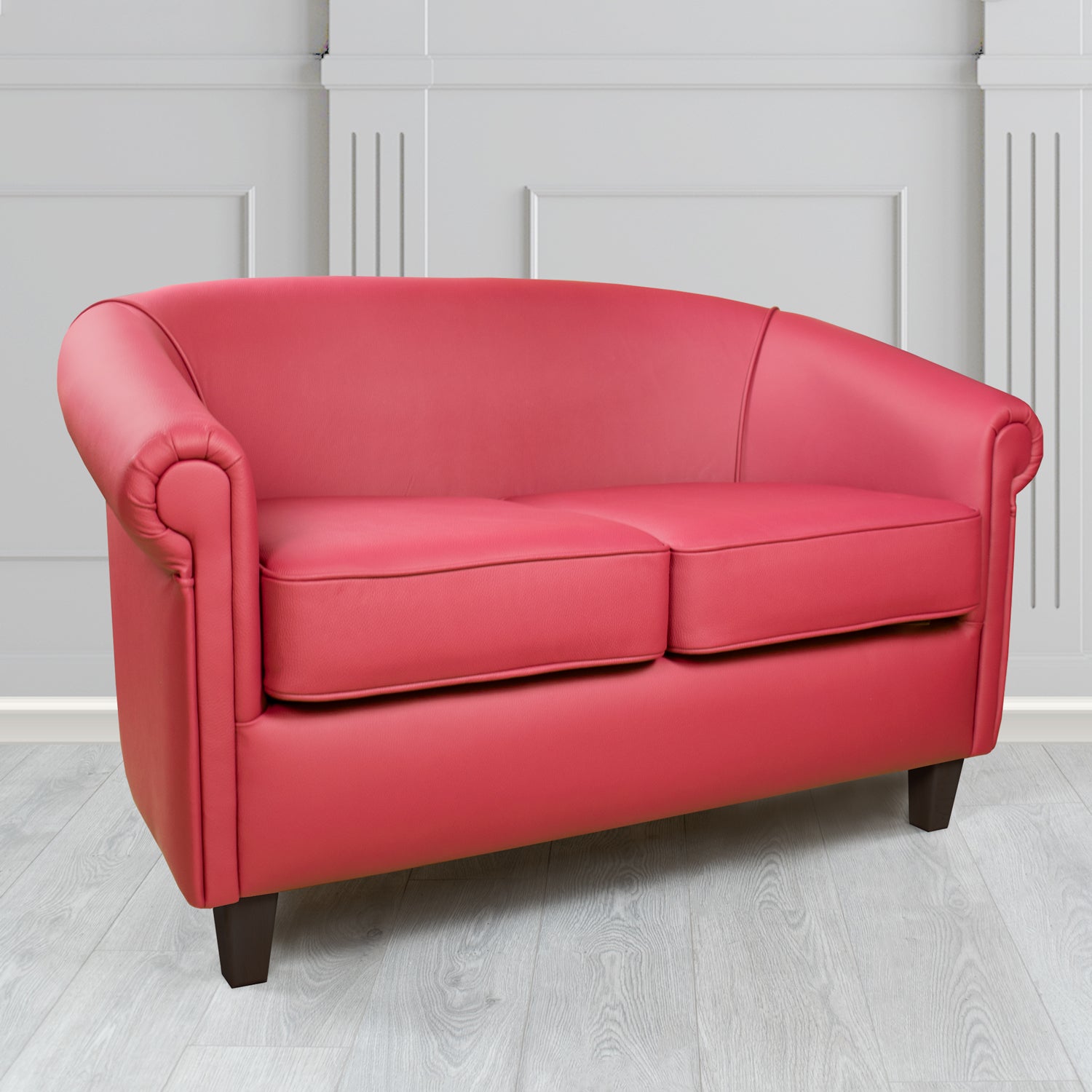Siena Crib 5 Shelly Velvet Red Genuine Leather 2 Seater Tub Sofa - The Tub Chair Shop