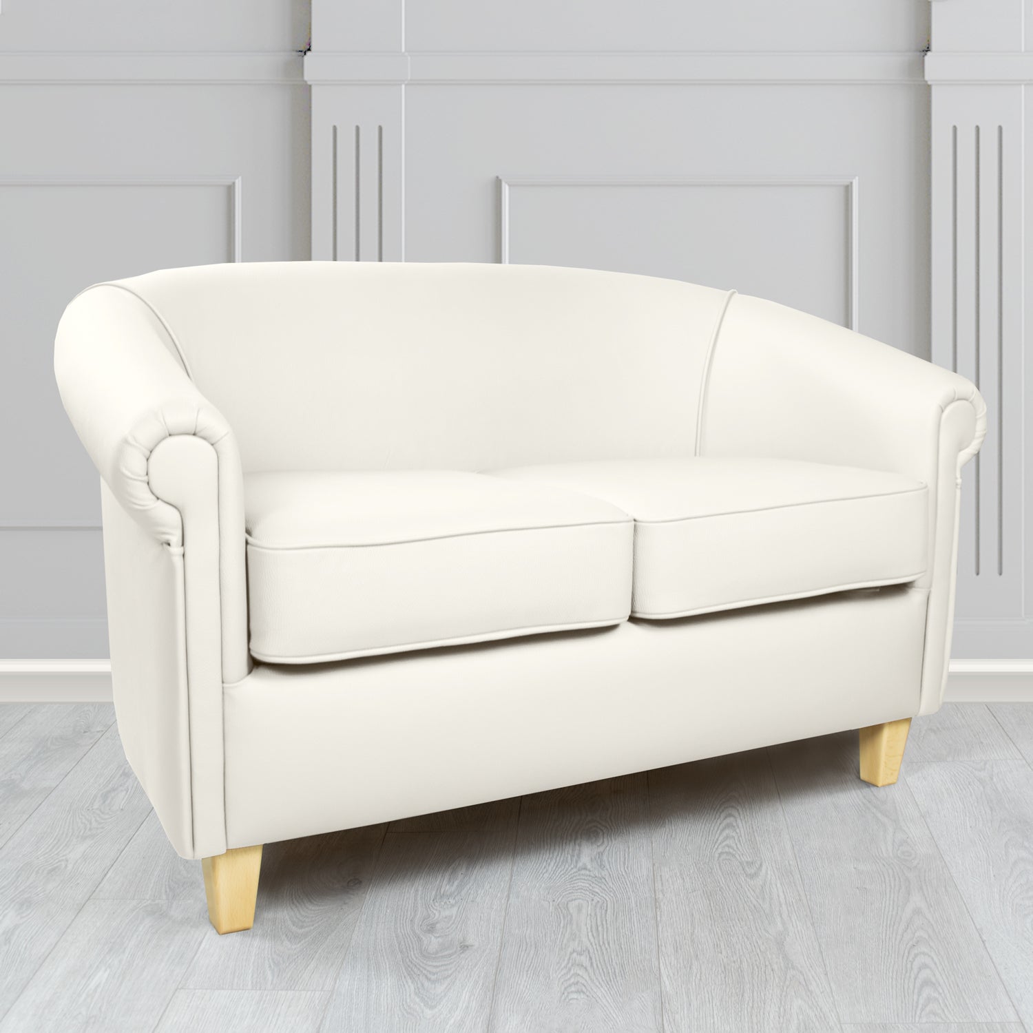 Siena Crib 5 Shelly White Genuine Leather 2 Seater Tub Sofa - The Tub Chair Shop