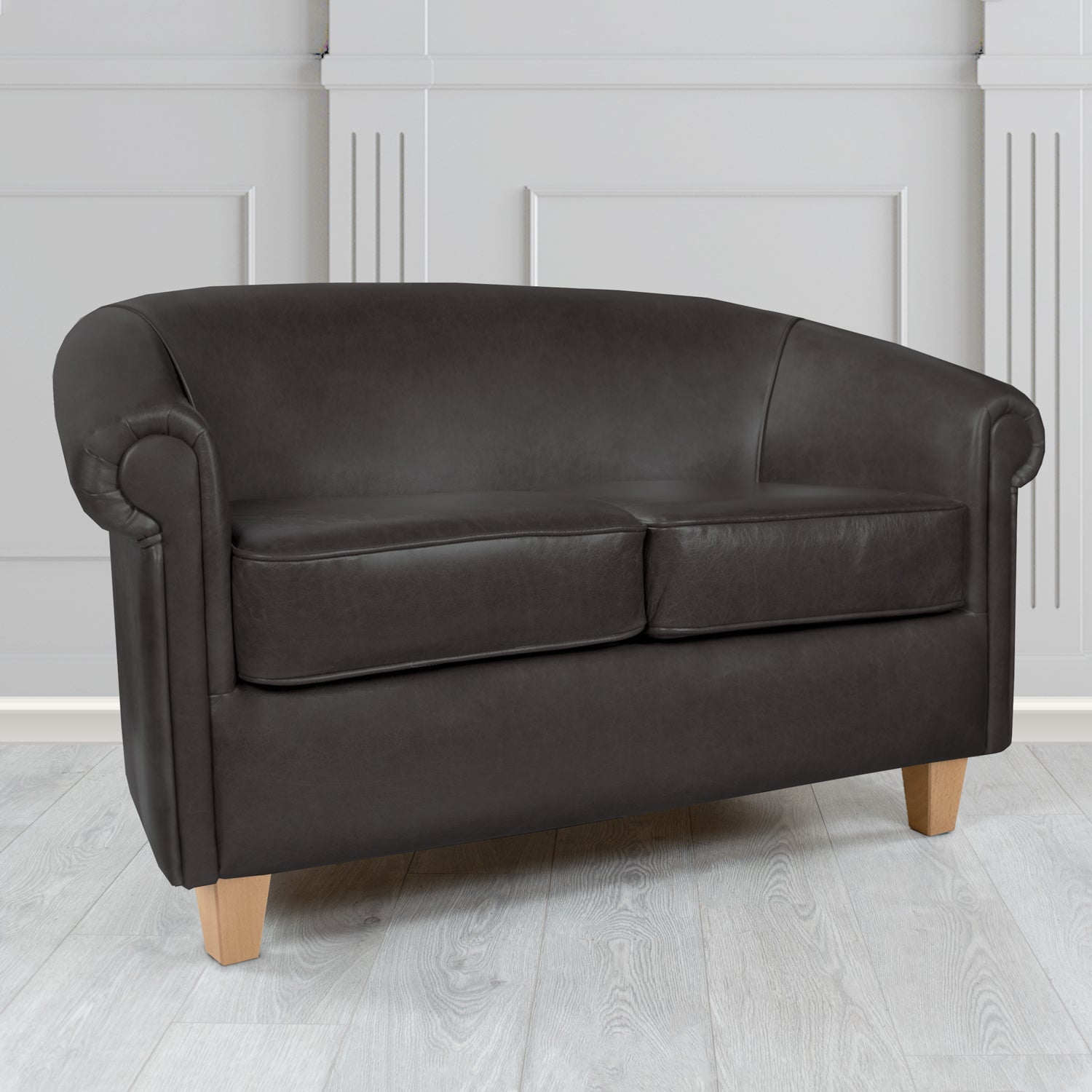 Siena 2 Seater Tub Sofa in Crib 5 Old English Black Genuine Leather - The Tub Chair Shop