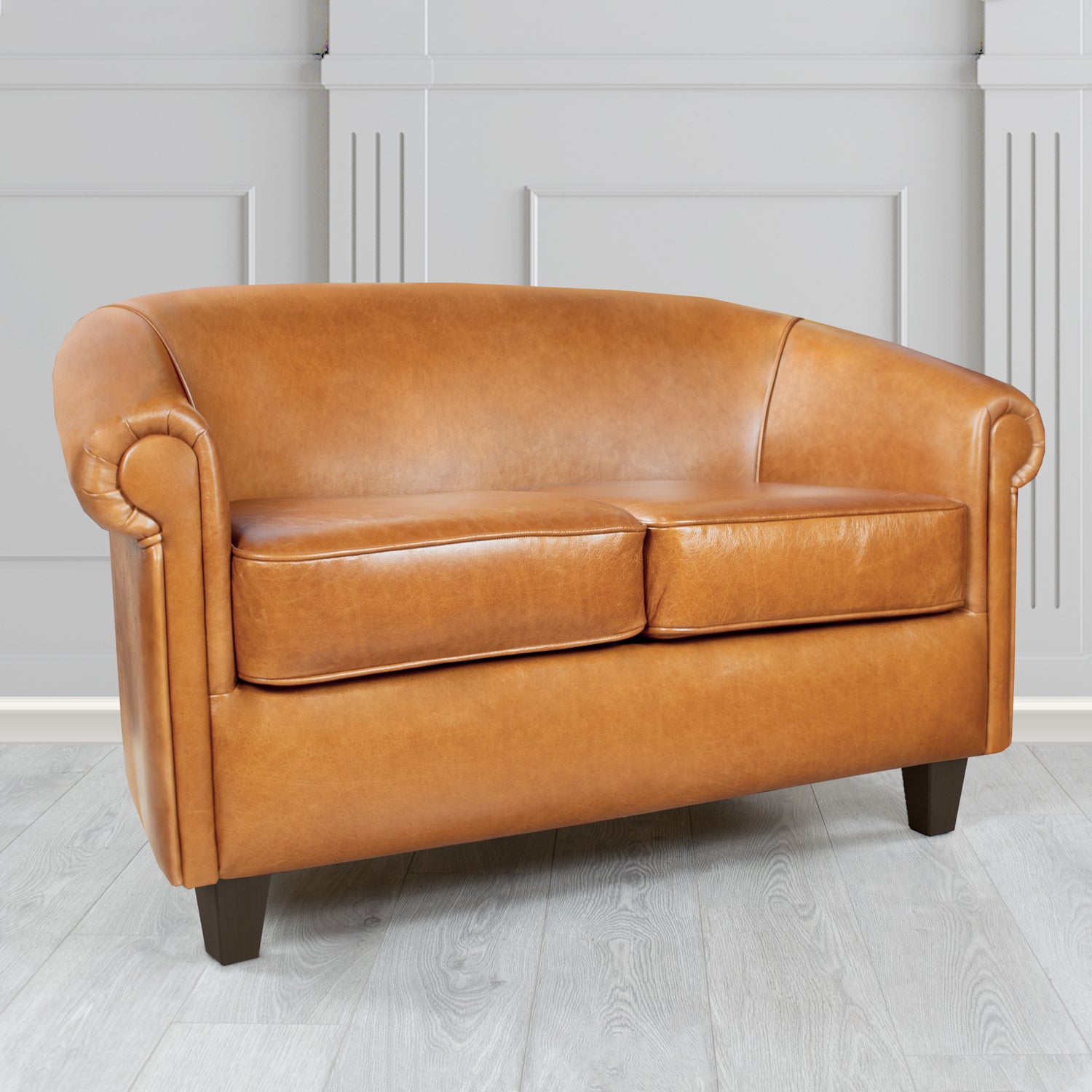 Siena 2 Seater Tub Sofa in Crib 5 Old English Buckskin Genuine Leather - The Tub Chair Shop
