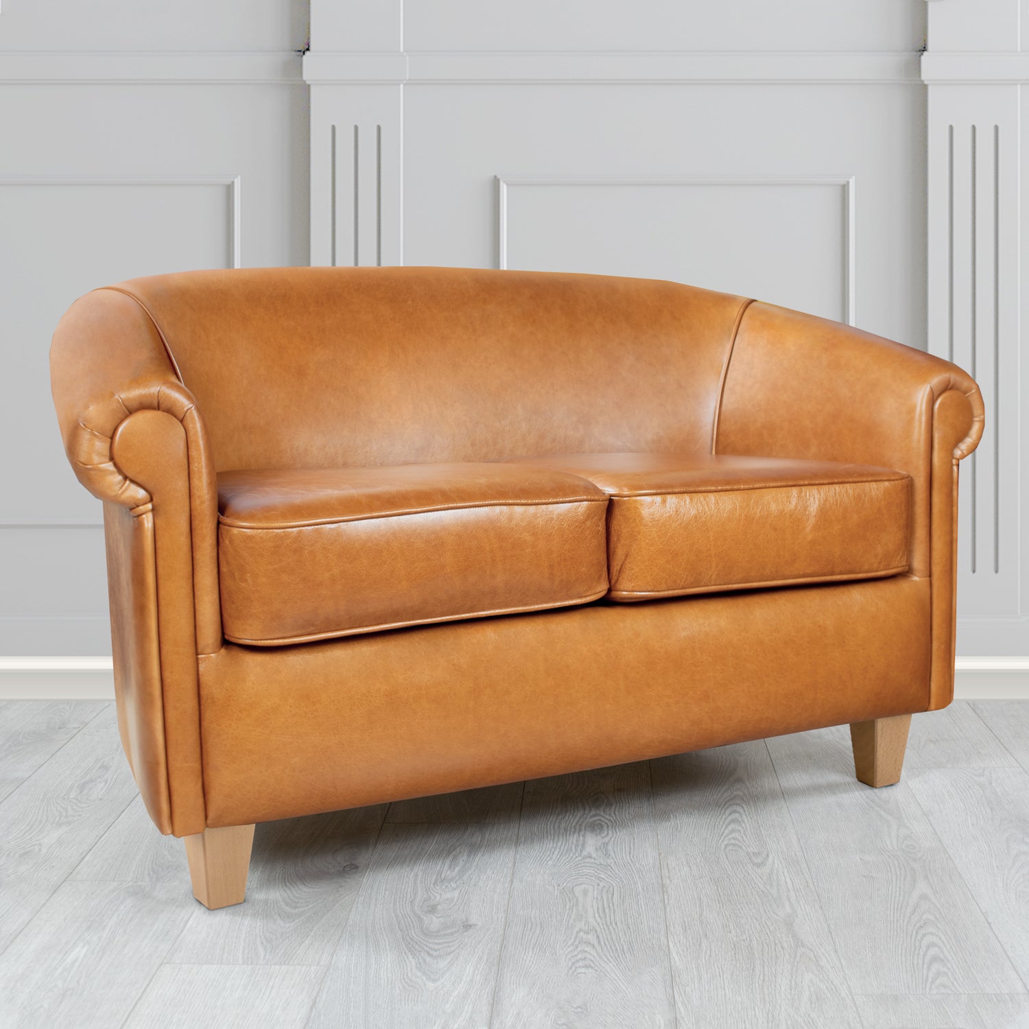 Siena 2 Seater Tub Sofa in Crib 5 Old English Buckskin Genuine Leather - The Tub Chair Shop