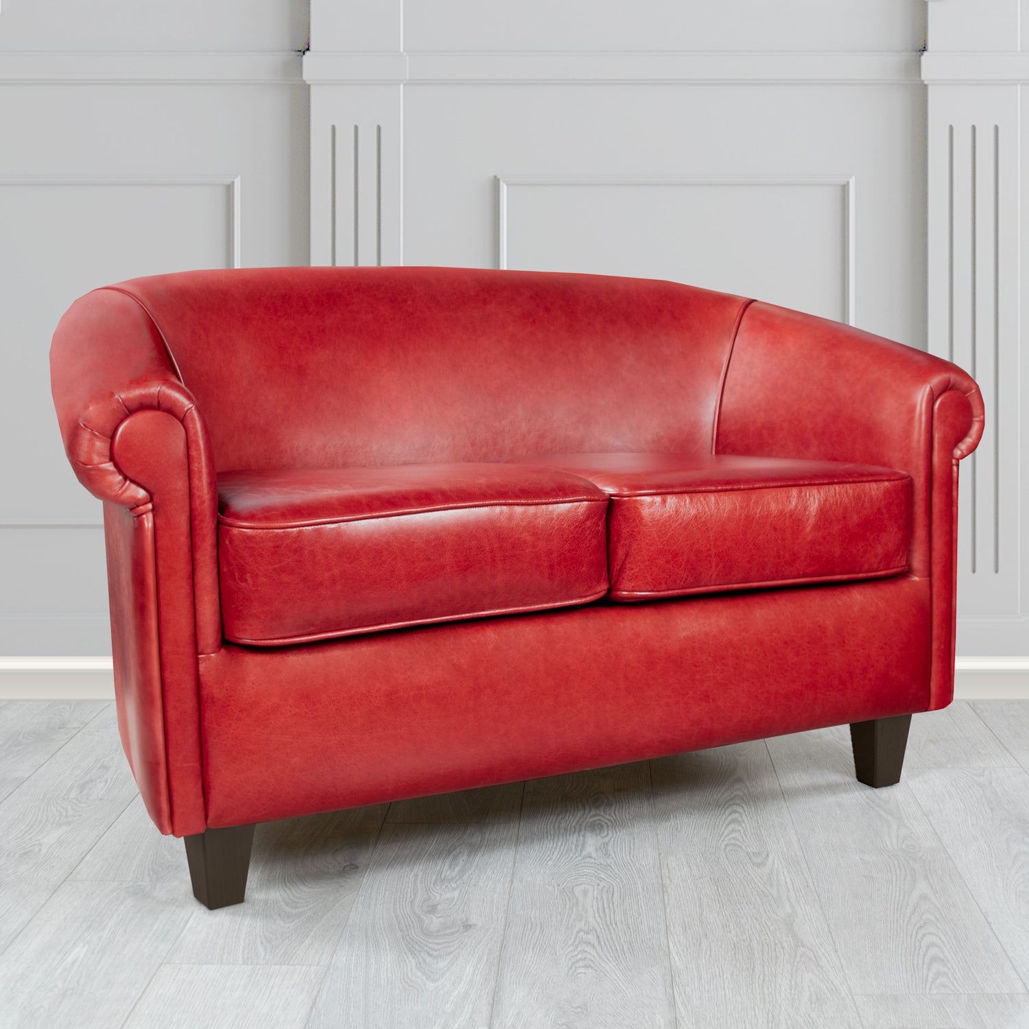 Siena 2 Seater Tub Sofa in Crib 5 Old English Crimson Genuine Leather - The Tub Chair Shop