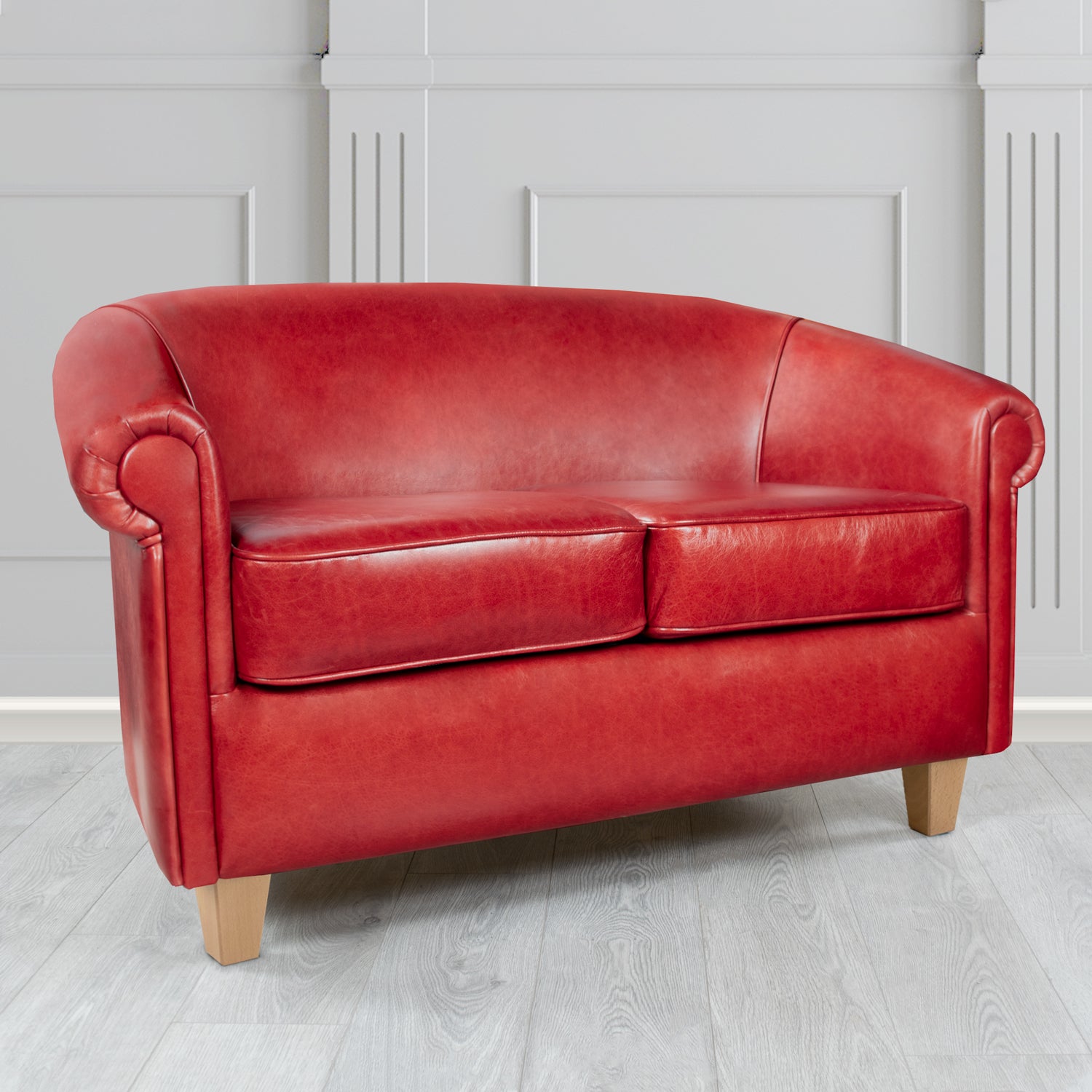 Siena 2 Seater Tub Sofa in Crib 5 Old English Crimson Genuine Leather - The Tub Chair Shop
