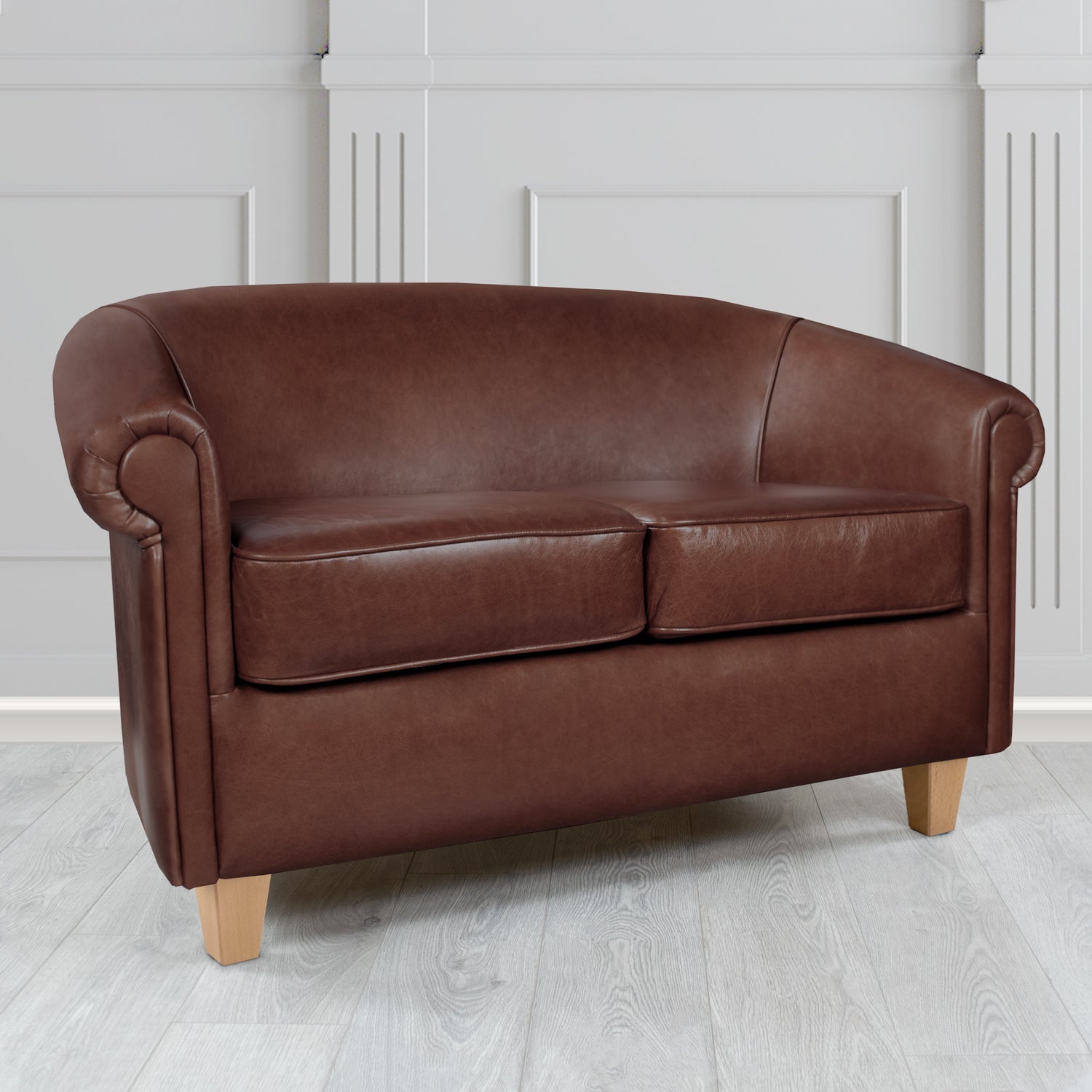 Siena 2 Seater Tub Sofa in Crib 5 Old English Dark Brown Genuine Leather - The Tub Chair Shop