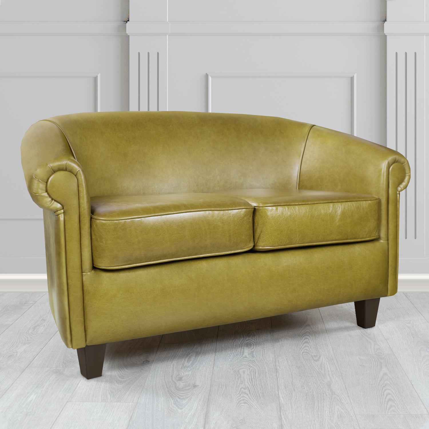 Siena 2 Seater Tub Sofa in Crib 5 Old English Olive Genuine Leather - The Tub Chair Shop
