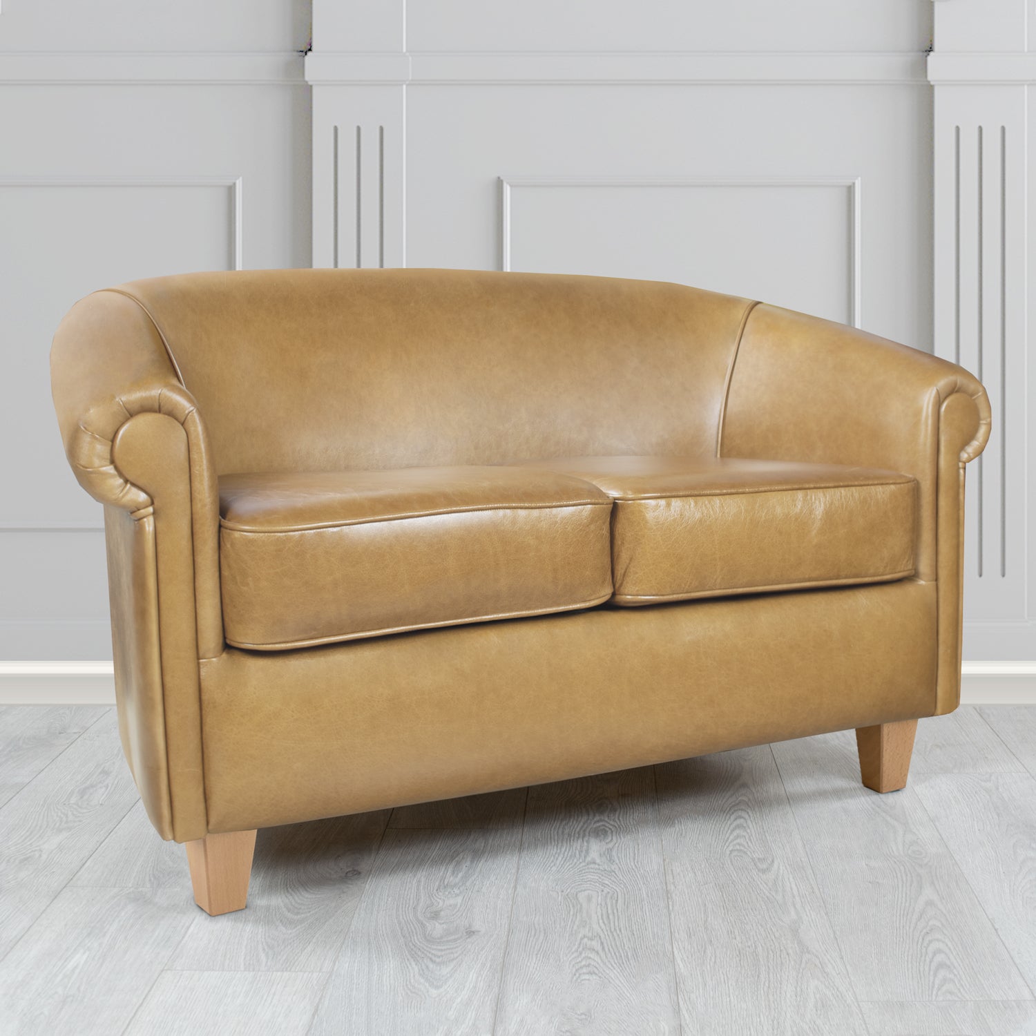 Siena 2 Seater Tub Sofa in Crib 5 Old English Parchment Genuine Leather - The Tub Chair Shop