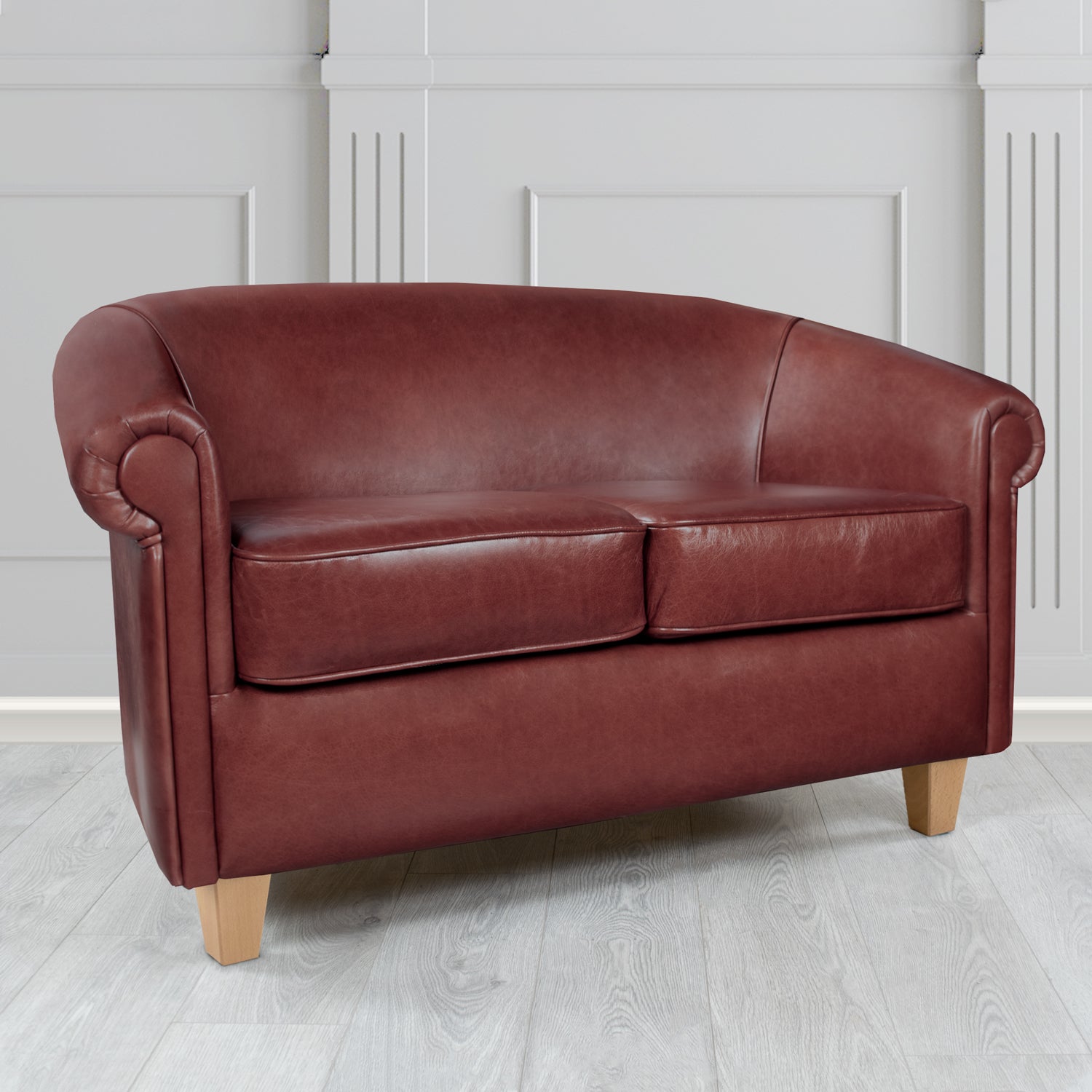 Siena 2 Seater Tub Sofa in Crib 5 Old English Red Brown Genuine Leather - The Tub Chair Shop