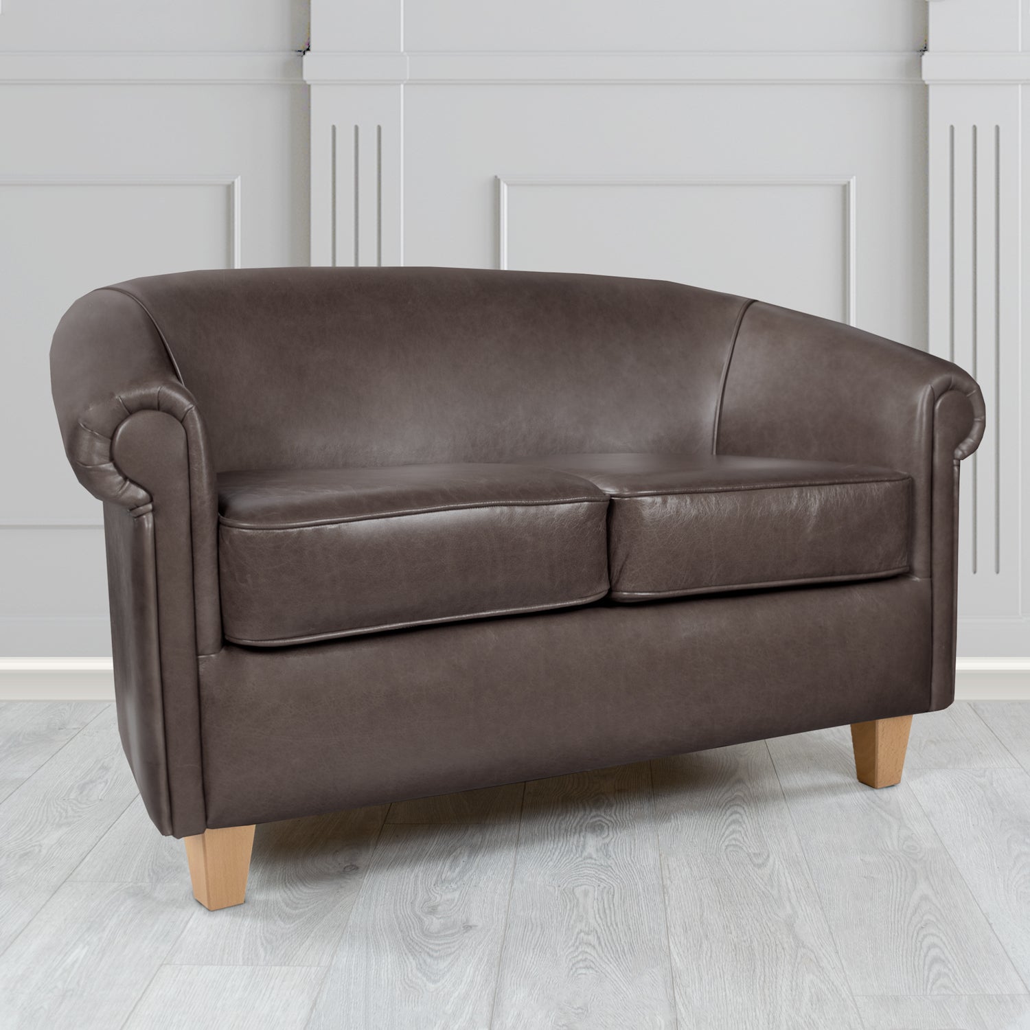 Siena 2 Seater Tub Sofa in Crib 5 Old English Storm Genuine Leather - The Tub Chair Shop