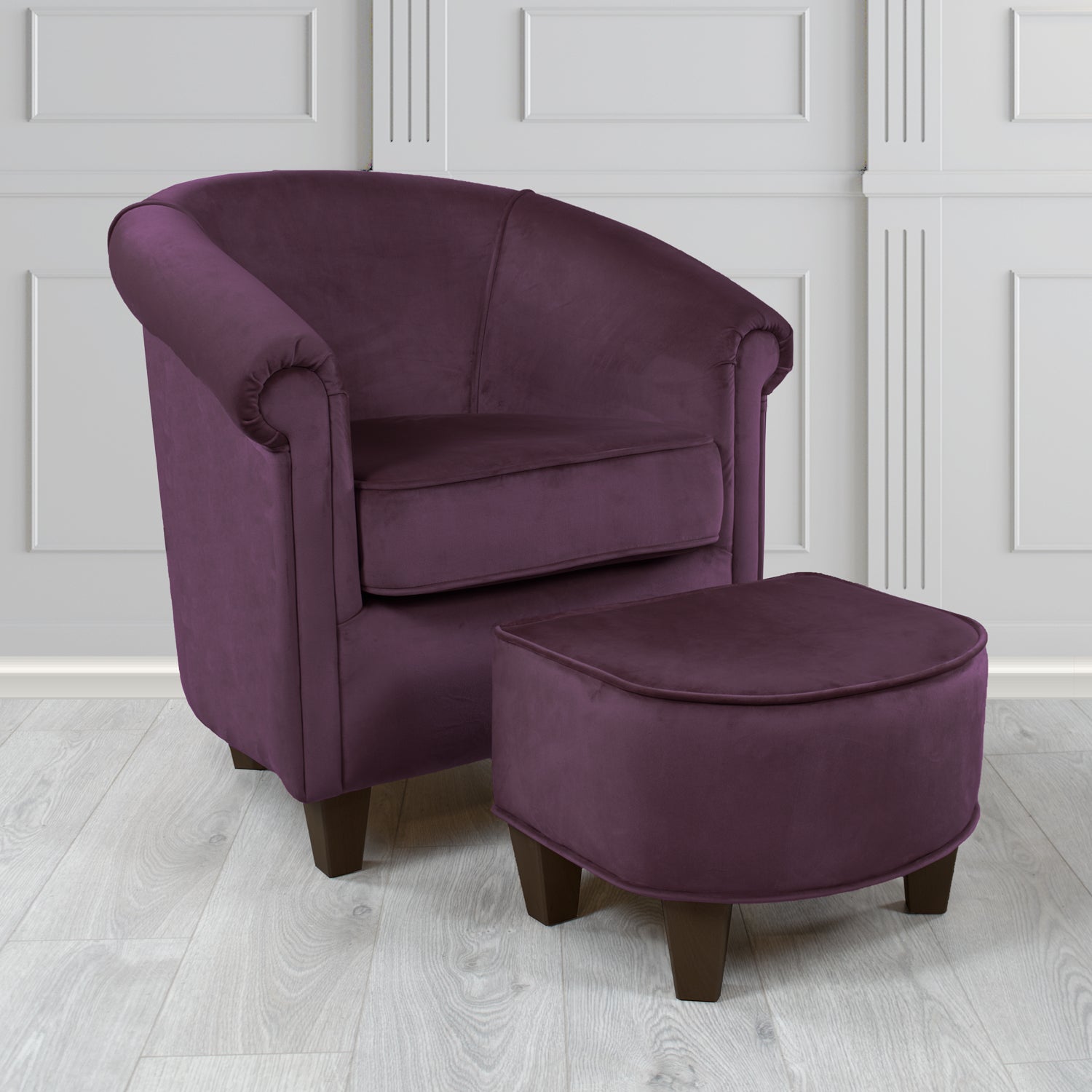 Siena Passione Aubergine PAS2700 Velvet Fabric Tub Chair & Footstool Set (4680405745706)