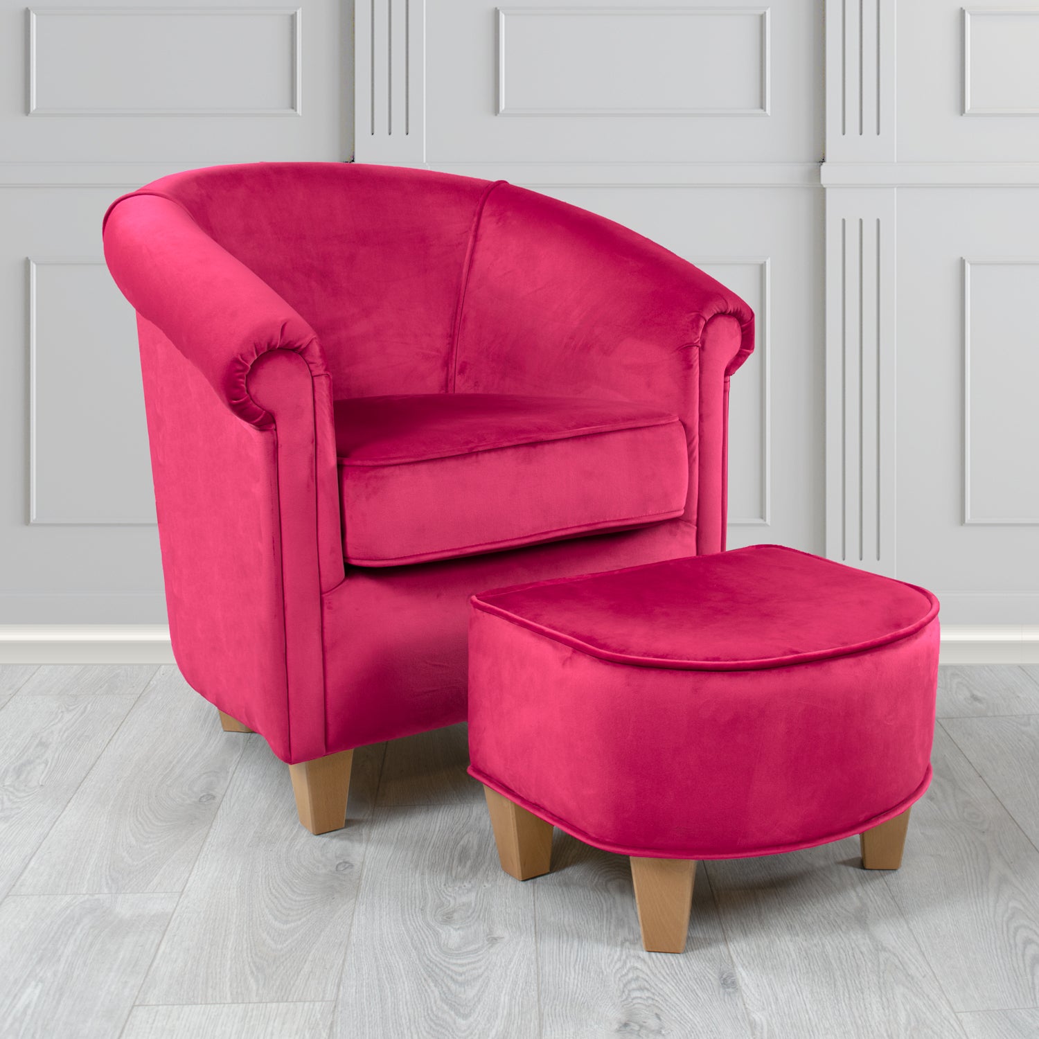 Siena Passione Cerise PAS2727 Velvet Fabric Tub Chair & Footstool Set (4680408727594)