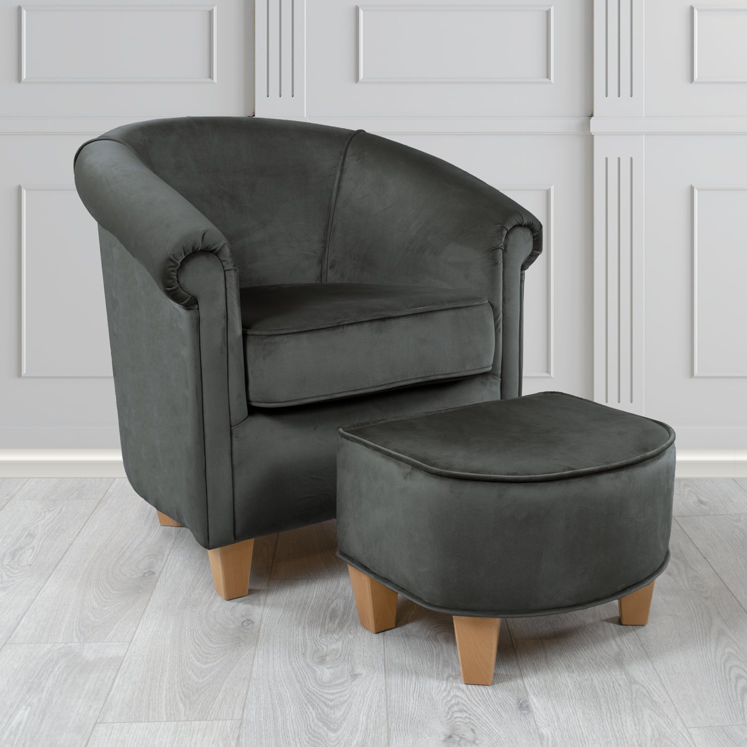 Siena Passione Charcoal PAS2733 Velvet Fabric Tub Chair & Footstool Set (4680408924202)