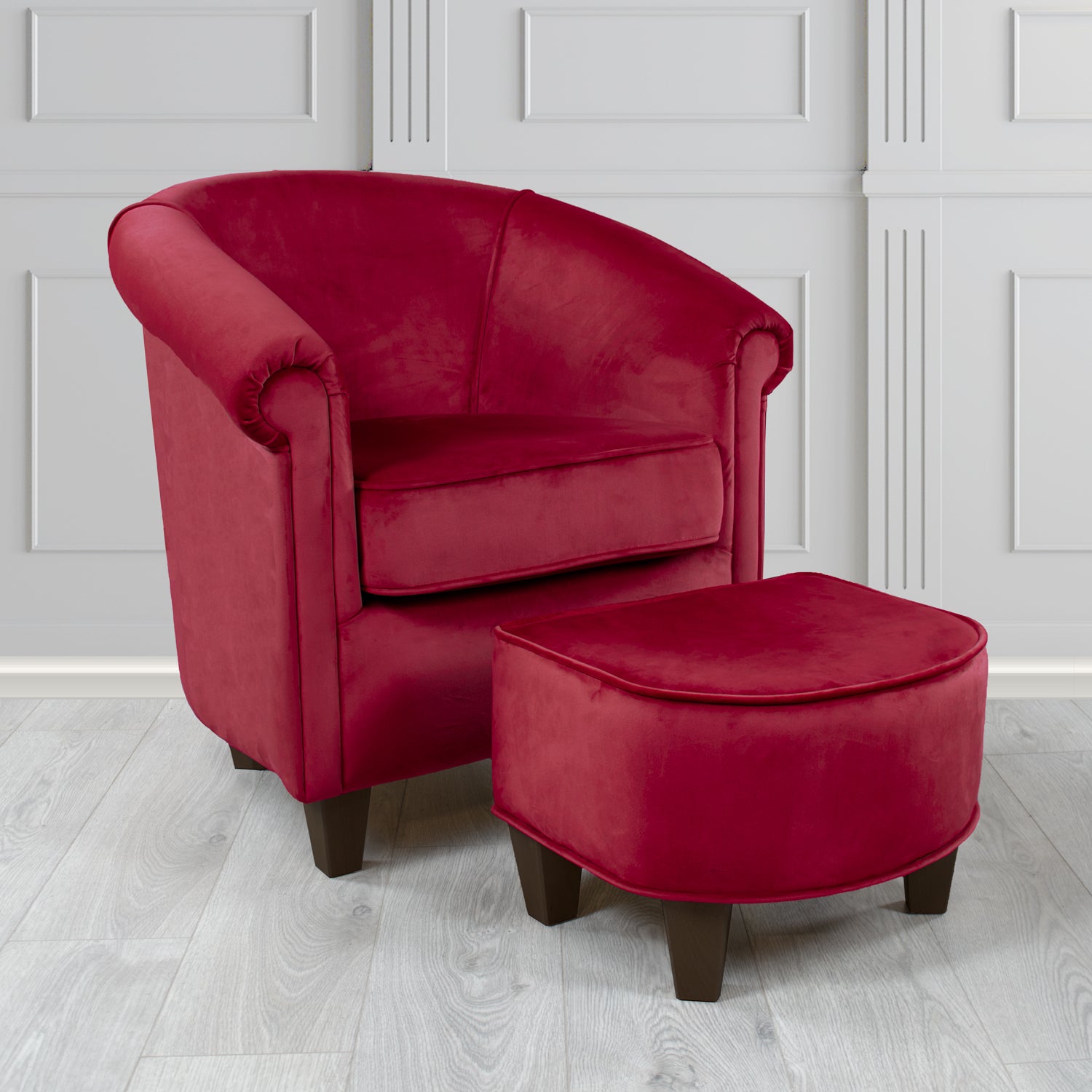 Siena Passione Claret PAS2714 Velvet Fabric Tub Chair & Footstool Set (4680409612330)