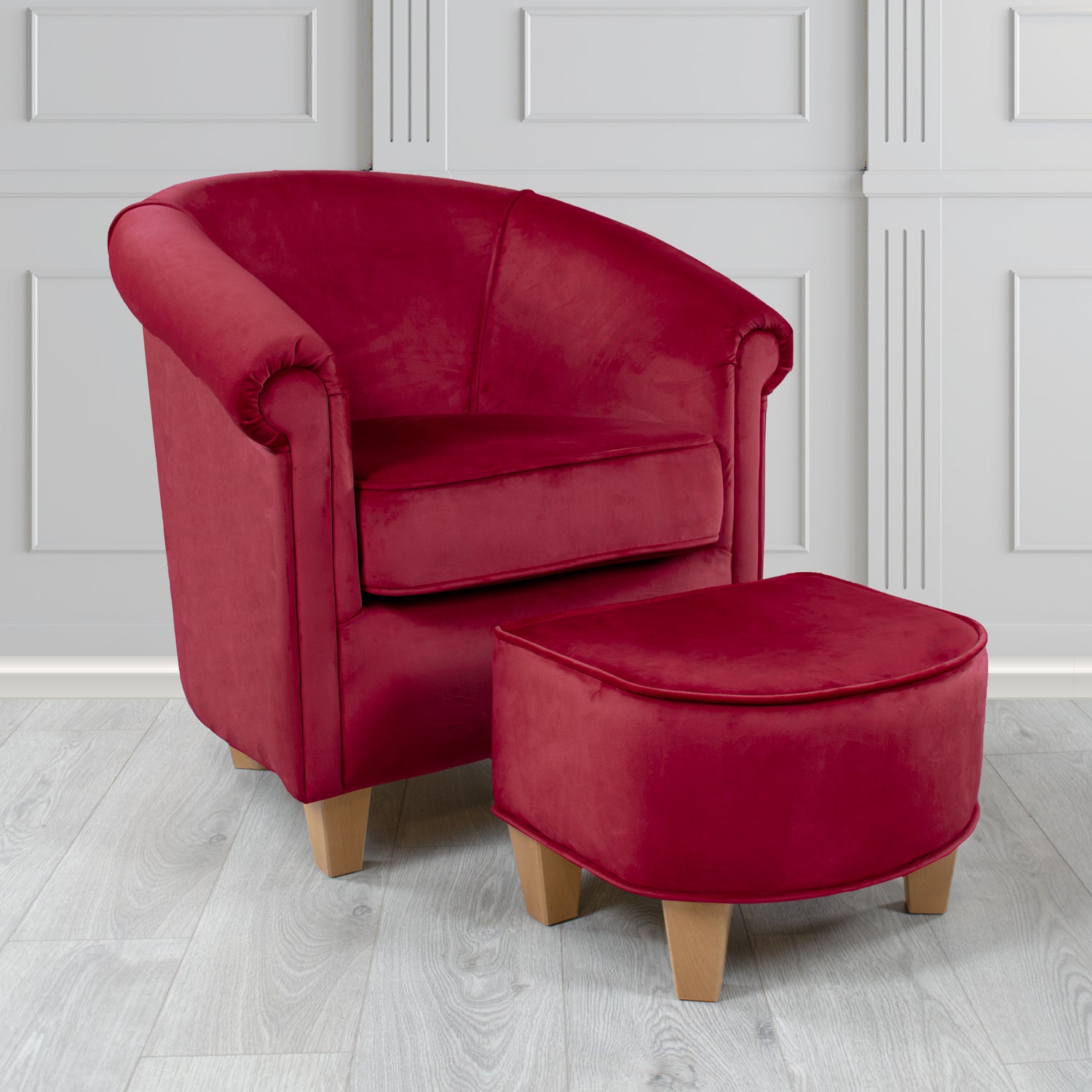 Siena Passione Claret PAS2714 Velvet Fabric Tub Chair & Footstool Set (4680409612330)