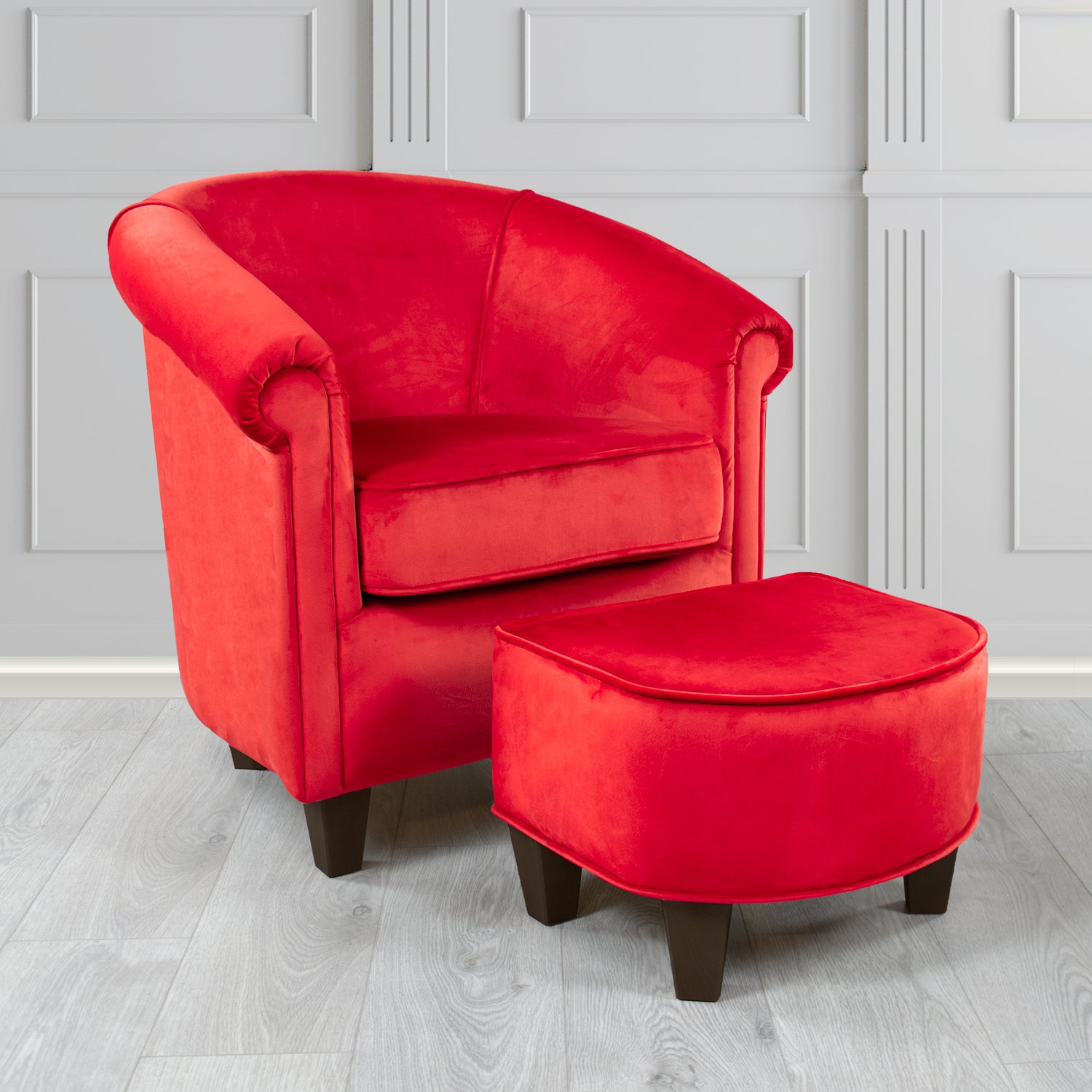 Siena Passione Flame PAS2712 Velvet Fabric Tub Chair & Footstool Set (4680410824746)