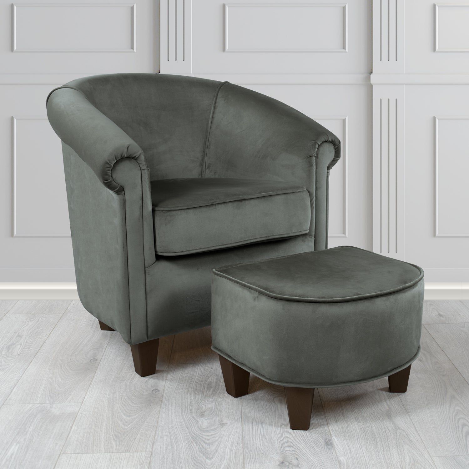 Siena Passione Granite PAS2702 Velvet Fabric Tub Chair & Footstool Set (4680412364842)