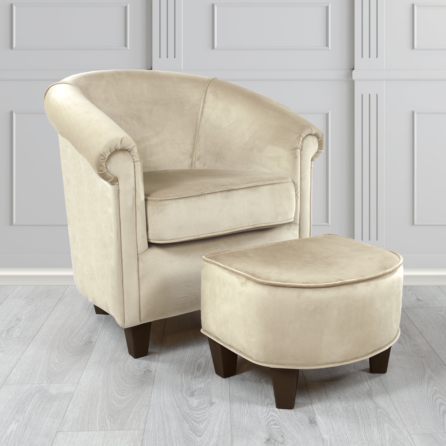 Siena Passione Ivory PAS2706 Velvet Fabric Tub Chair & Footstool Set (4680421998634)
