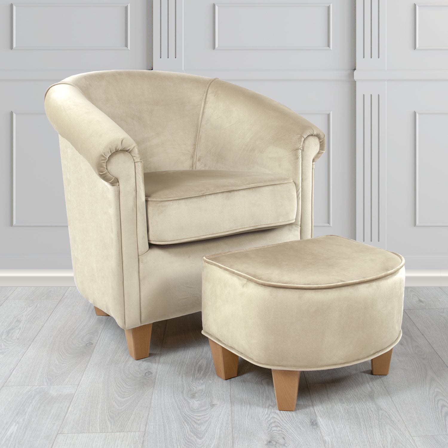 Siena Passione Ivory PAS2706 Velvet Fabric Tub Chair & Footstool Set (4680421998634)