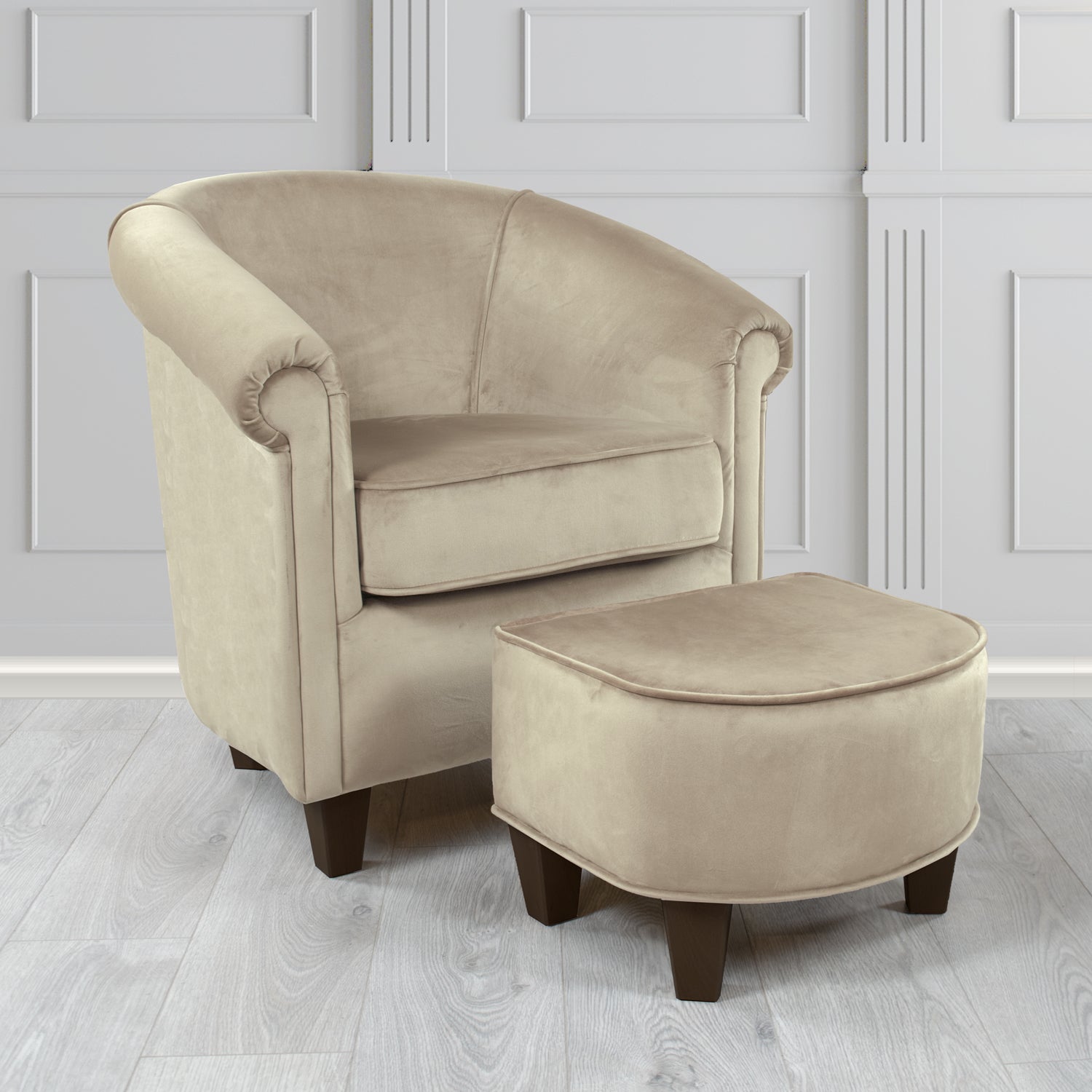 Siena Passione Latte PAS2707 Velvet Fabric Tub Chair & Footstool Set (4680423211050)