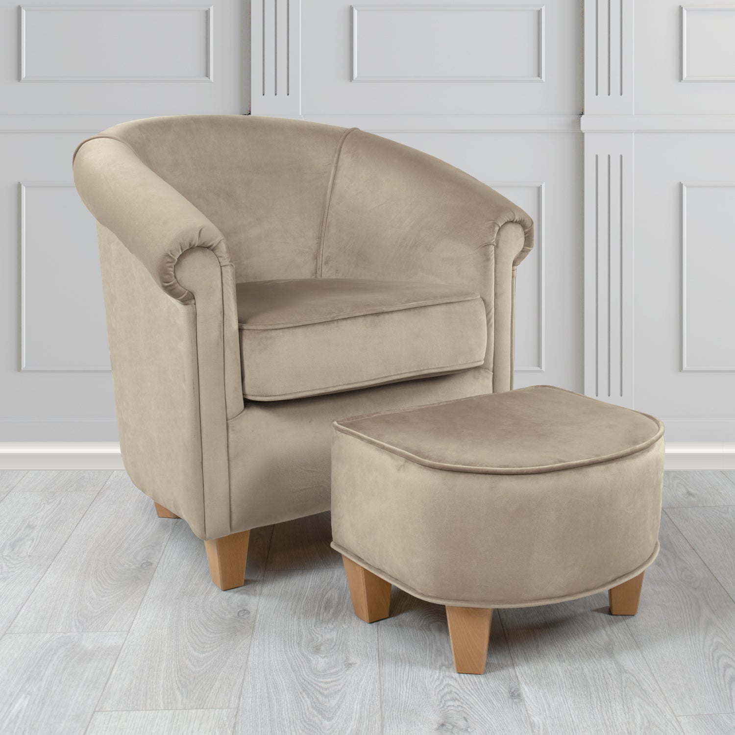 Siena Passione Linen PAS2708 Velvet Fabric Tub Chair & Footstool Set (4680424456234)