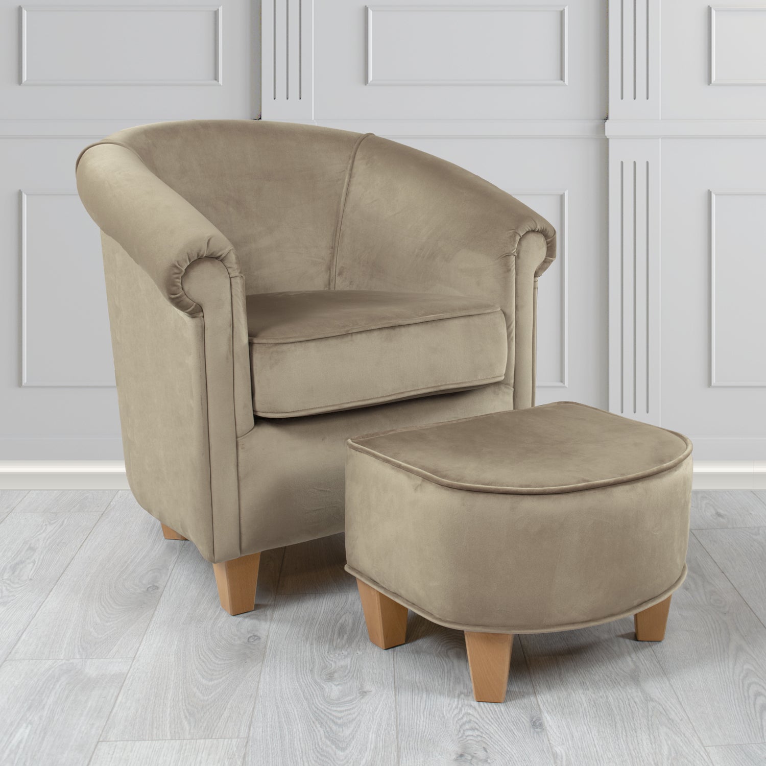 Siena Passione Mink PAS2709 Velvet Fabric Tub Chair & Footstool Set (4680424587306)