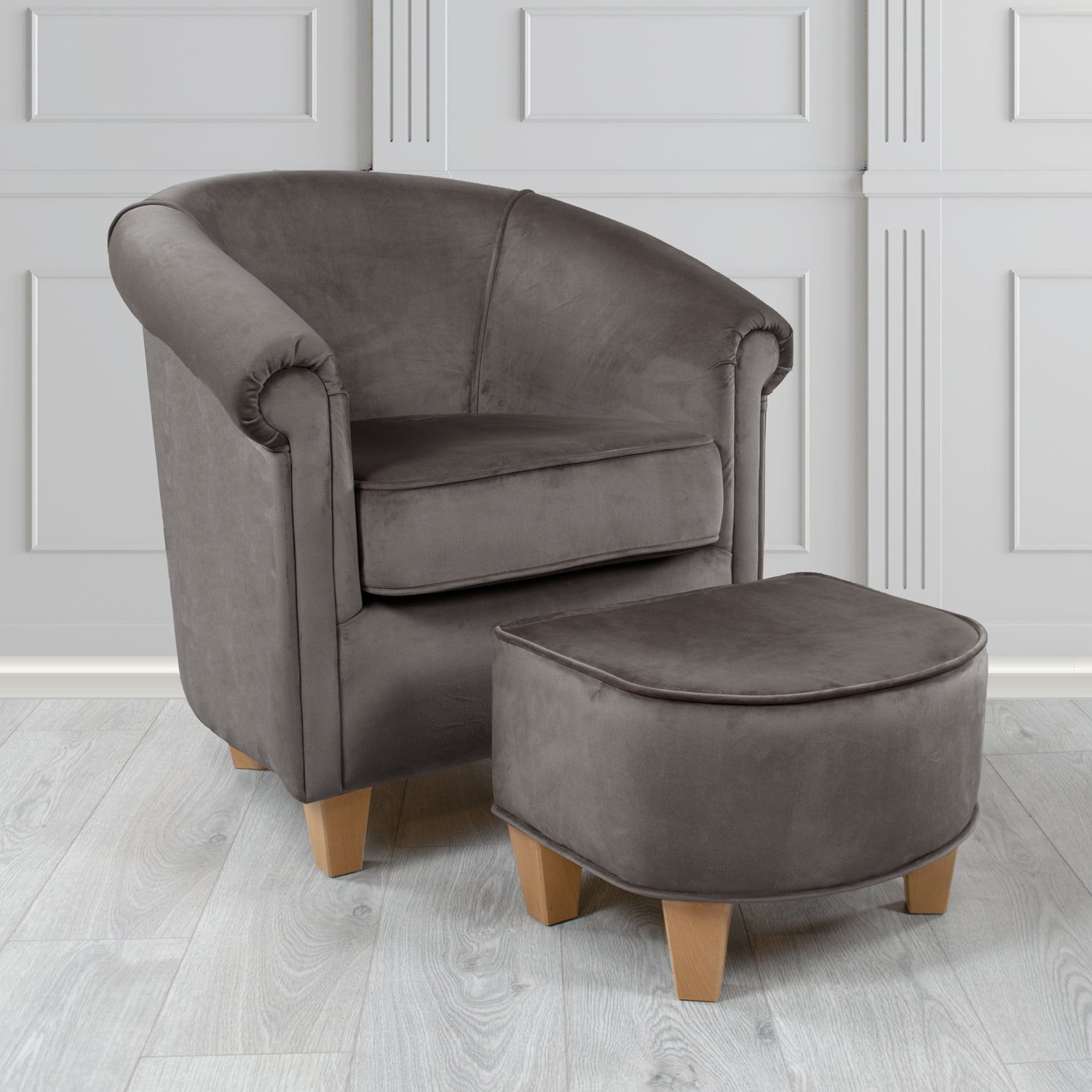 Siena Passione Nickel PAS2732 Velvet Fabric Tub Chair & Footstool Set (4680424652842)
