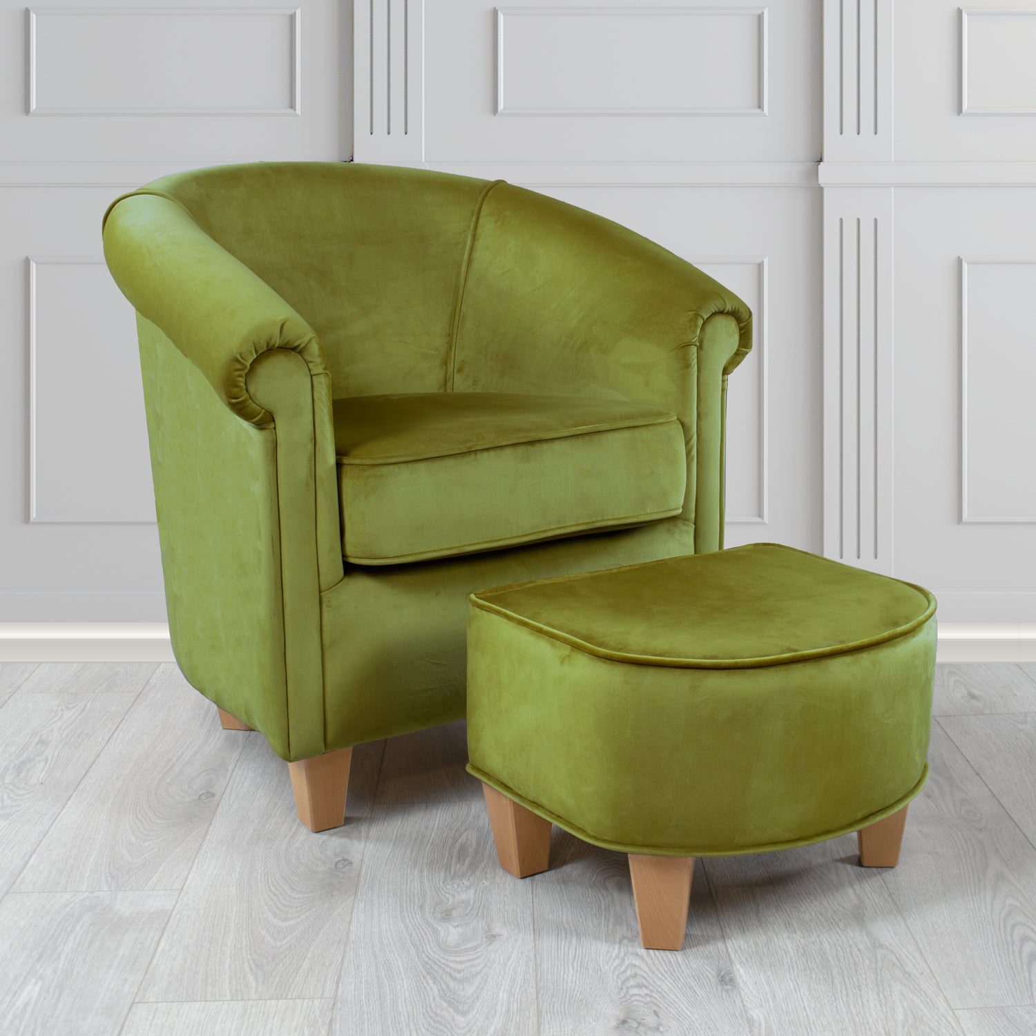 Siena Passione Olive PAS2715 Velvet Fabric Tub Chair & Footstool Set (4680425144362)