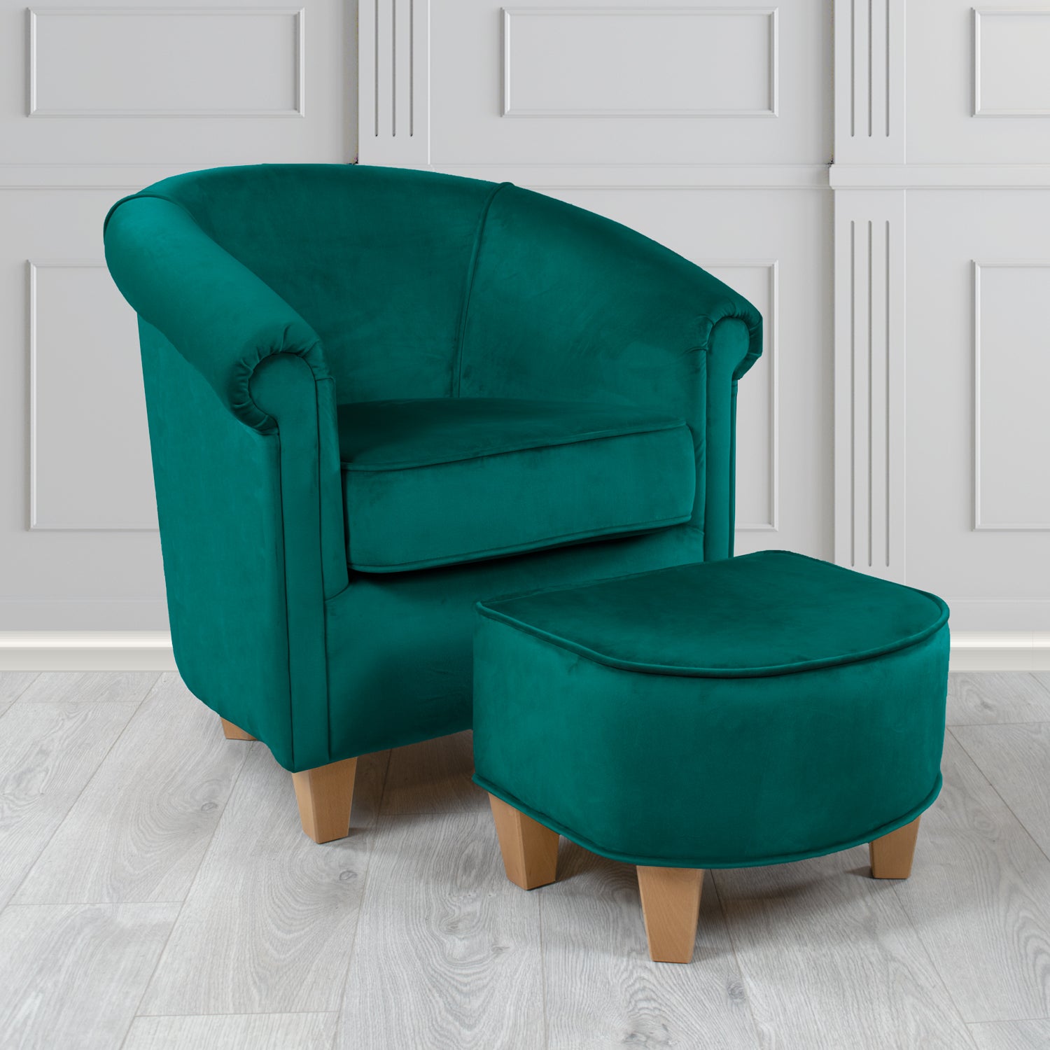 Siena Passione Peacock PAS2716 Velvet Fabric Tub Chair & Footstool Set (4680426586154)
