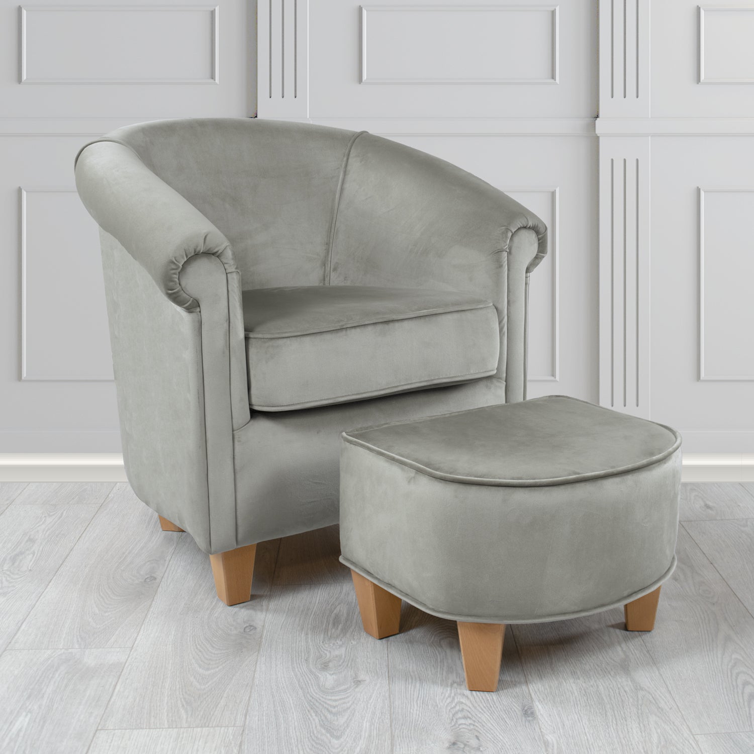 Siena Passione Platinum PAS2729 Velvet Fabric Tub Chair & Footstool Set (4680426749994)